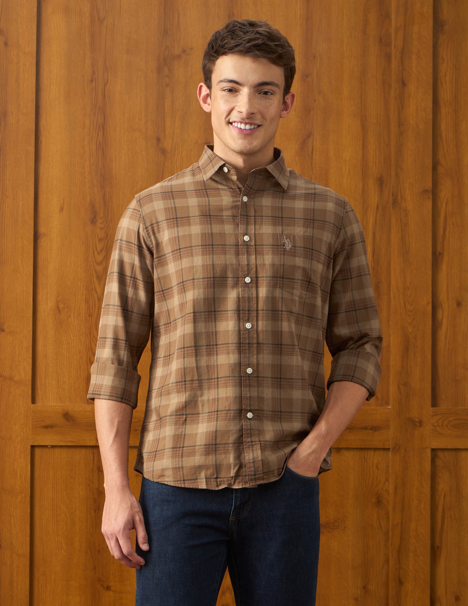 Tartan Checked Regular Fit Shirt Brown - U.S. Polo Assn. India | Large