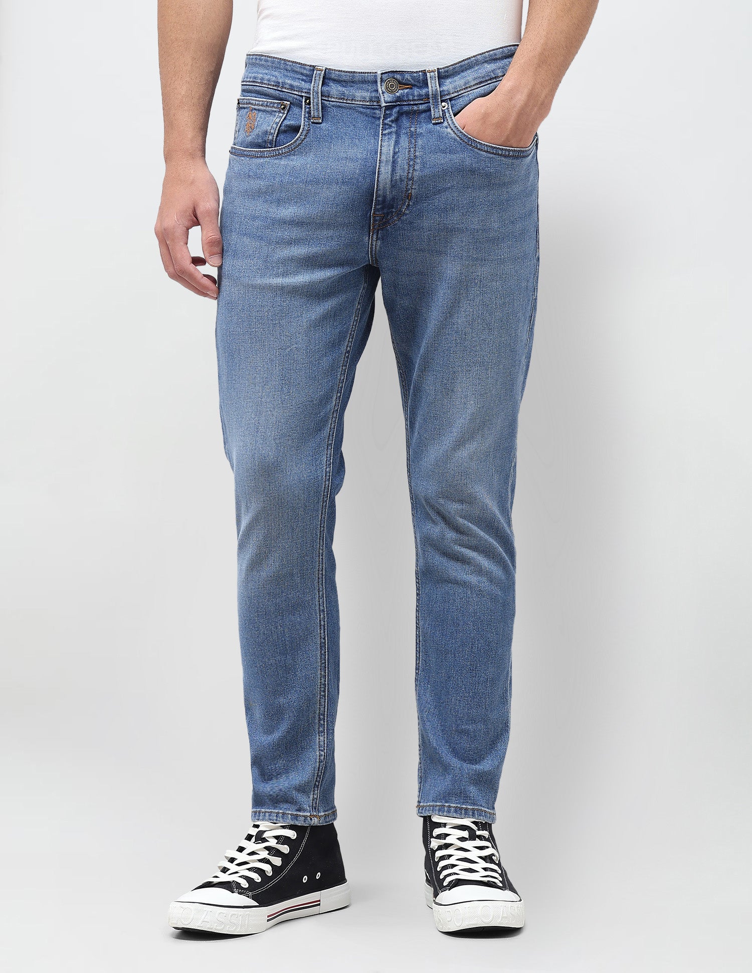 Cole Comfort Cropped Fit Blue Jeans Mid Blue - U.S. Polo Assn. India | Large