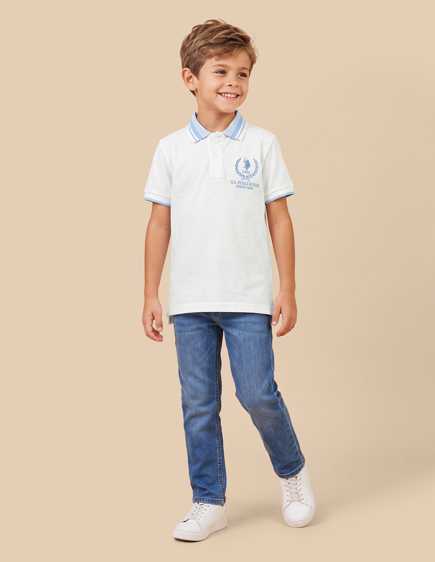 Solid Regular Fit Polo Shirt Off White - U.S. Polo Assn. India | Large