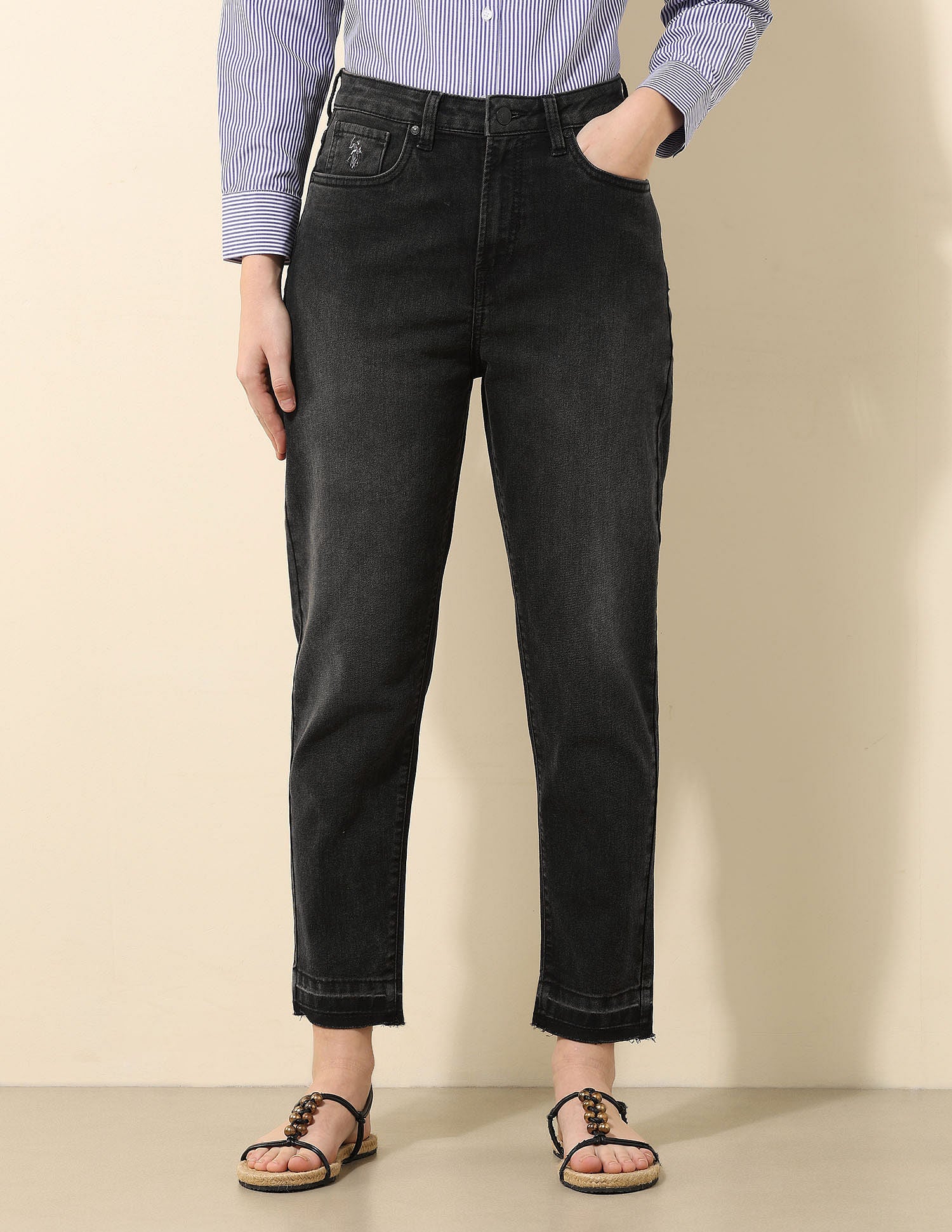 High Rise Mom Fit Jeans Dark Grey - U.S. POLO ASSN. | Large