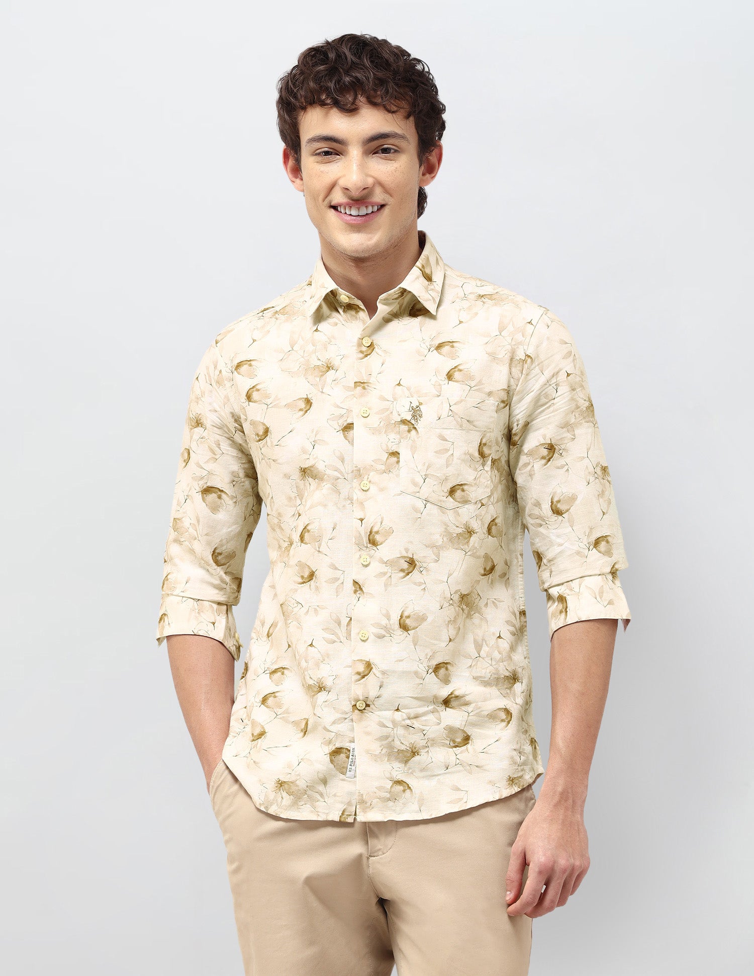 Floral Printed Regular Fit Shirt Beige - U.S. Polo Assn. India | Large