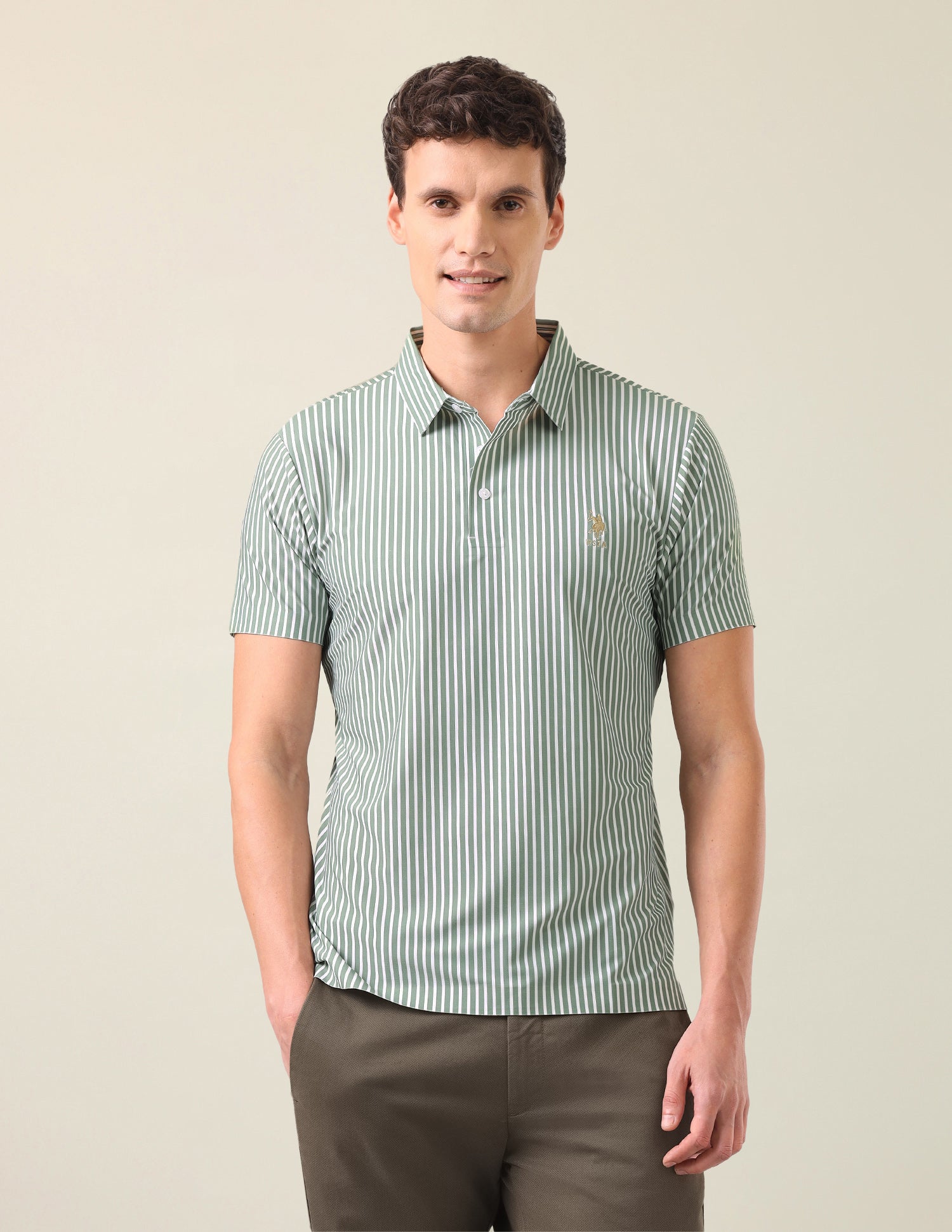 Vertical Striped Slim Fit Polo Shirt Green - U.S. Polo Assn. India | Large
