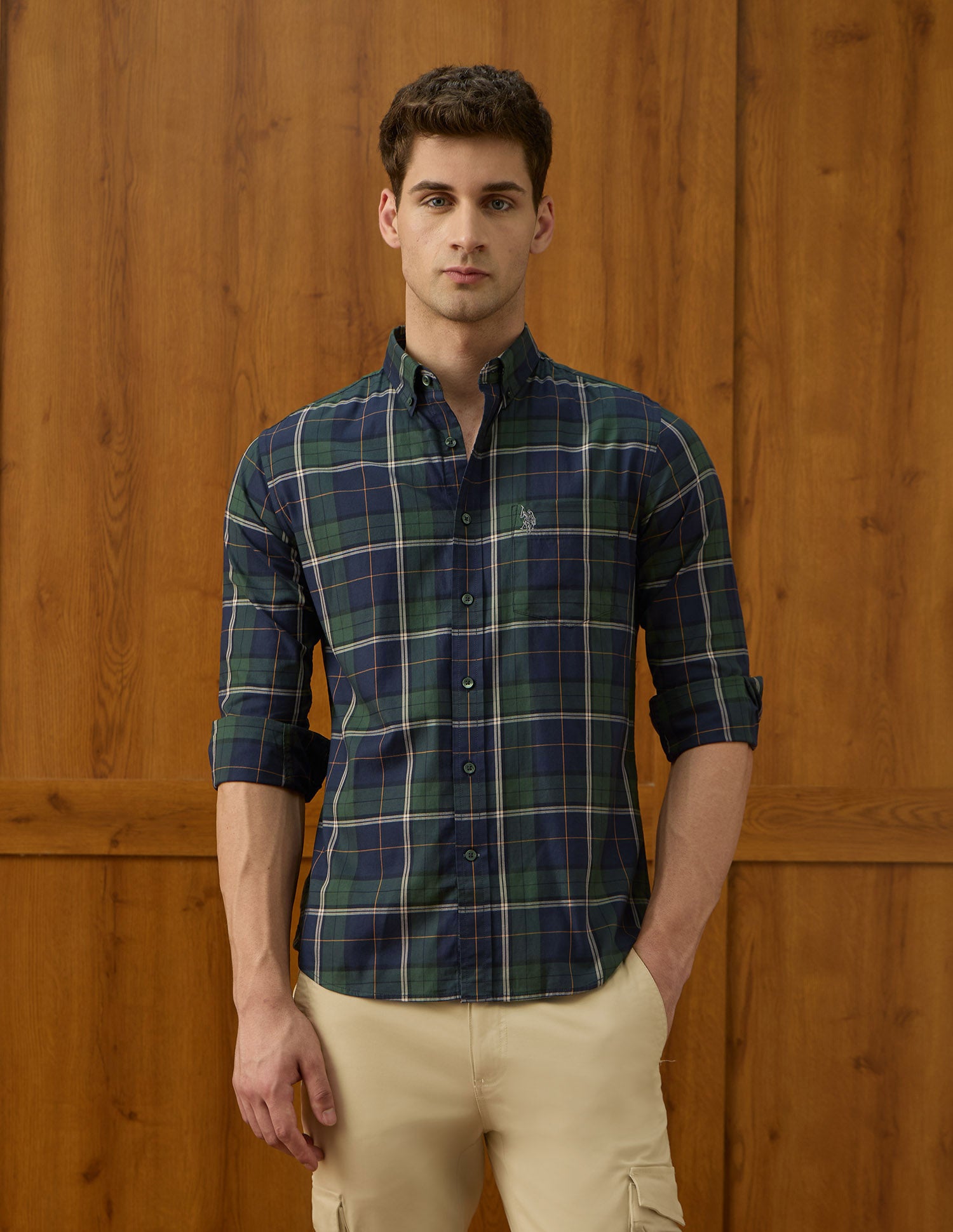 Plaid Checked Varsity Theatre Shirt Green - U.S. POLO ASSN. | Large