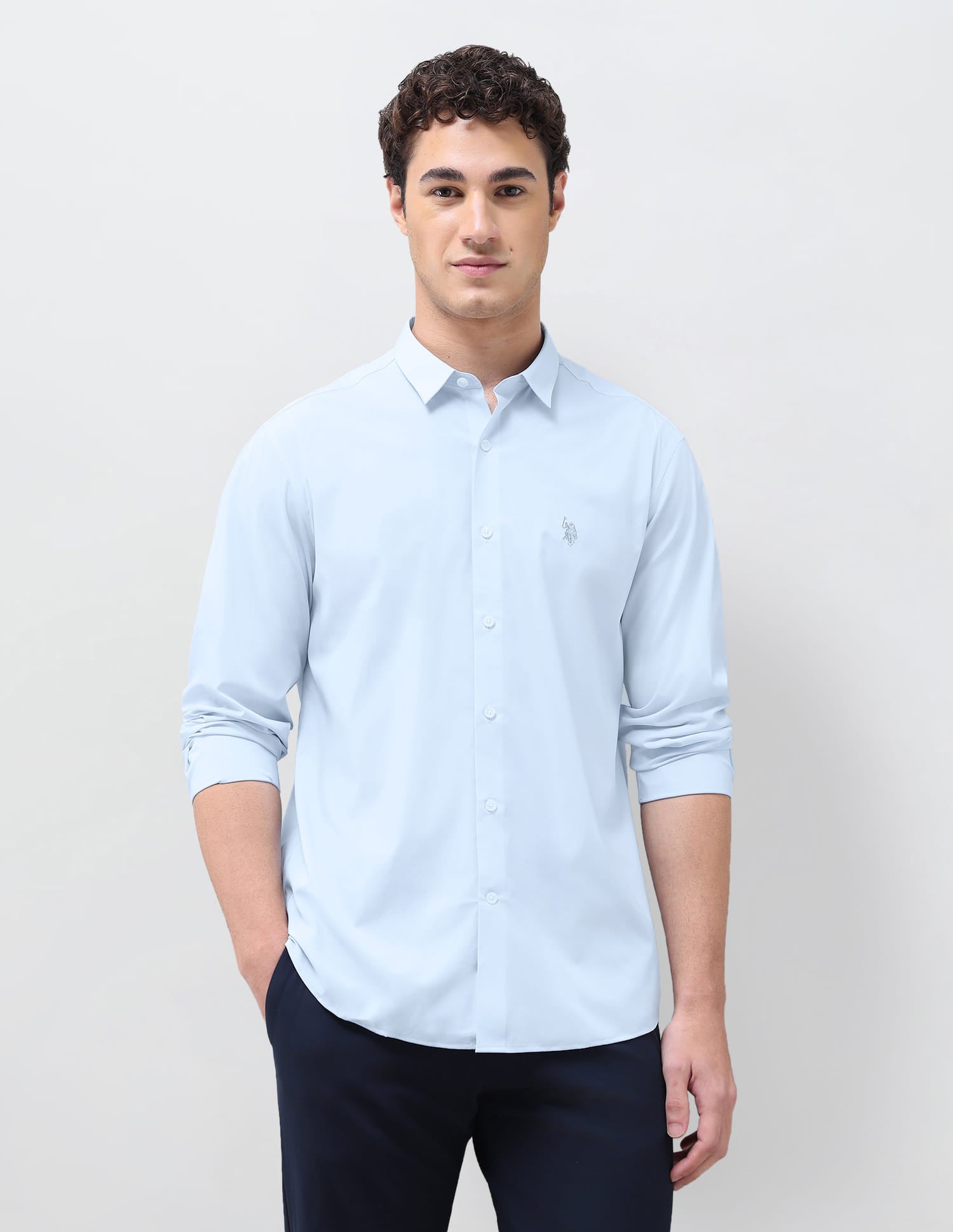 Solid Regular Fit Shirt Blue - U.S. Polo Assn. India | Large
