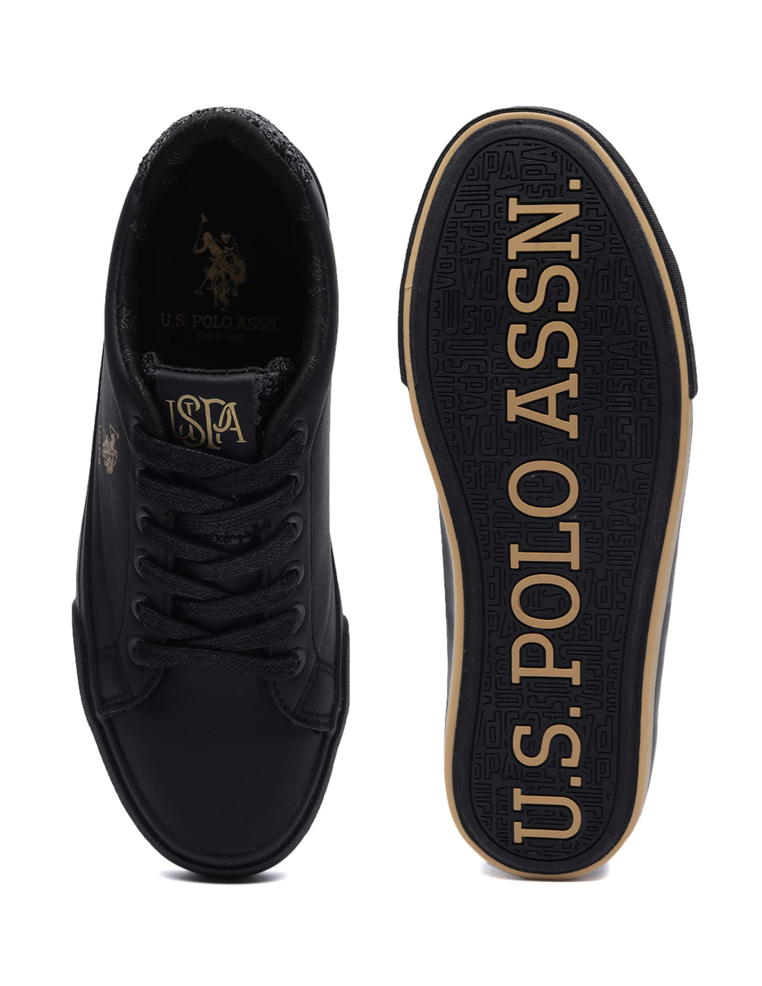 U.S. Polo Assn. Women Beverly 3.0 Solid Brand Logo Printed Sneakers Black - U.S. POLO ASSN. | Large