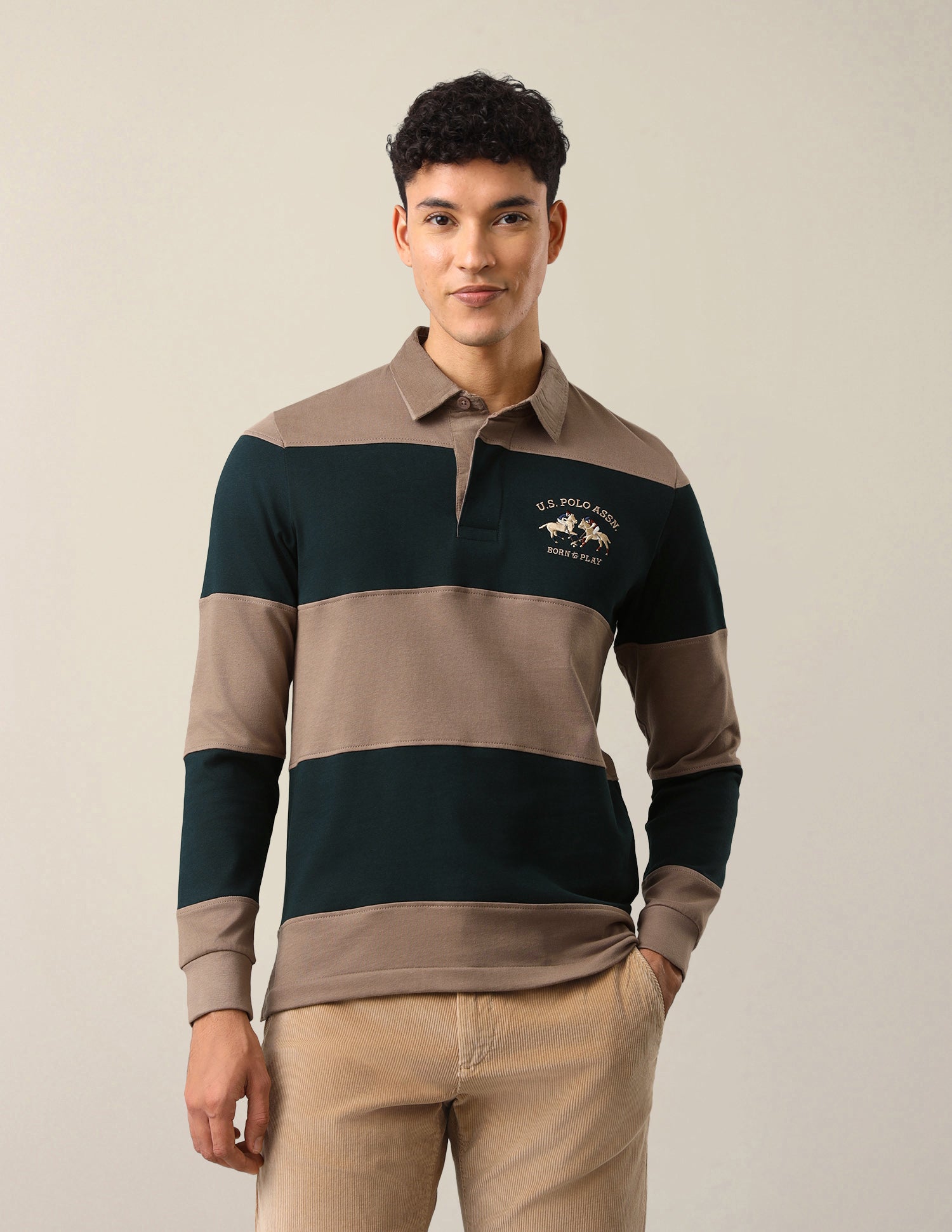 Horizontal Striped Slim Fit Polo Shirt Green - U.S. Polo Assn. India | Large