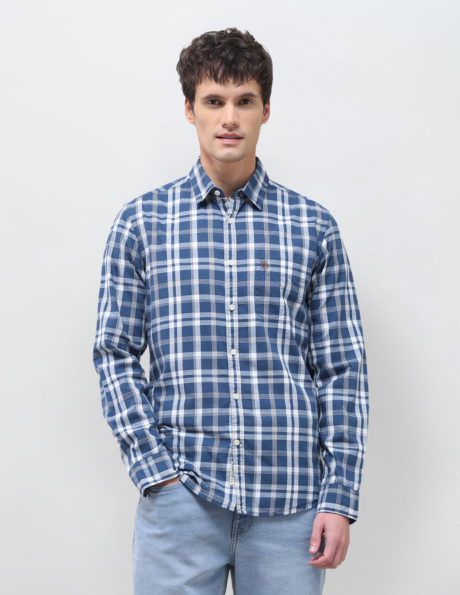 Tartan Checked Regular Fit Shirt Blue - U.S. Polo Assn. India | Large