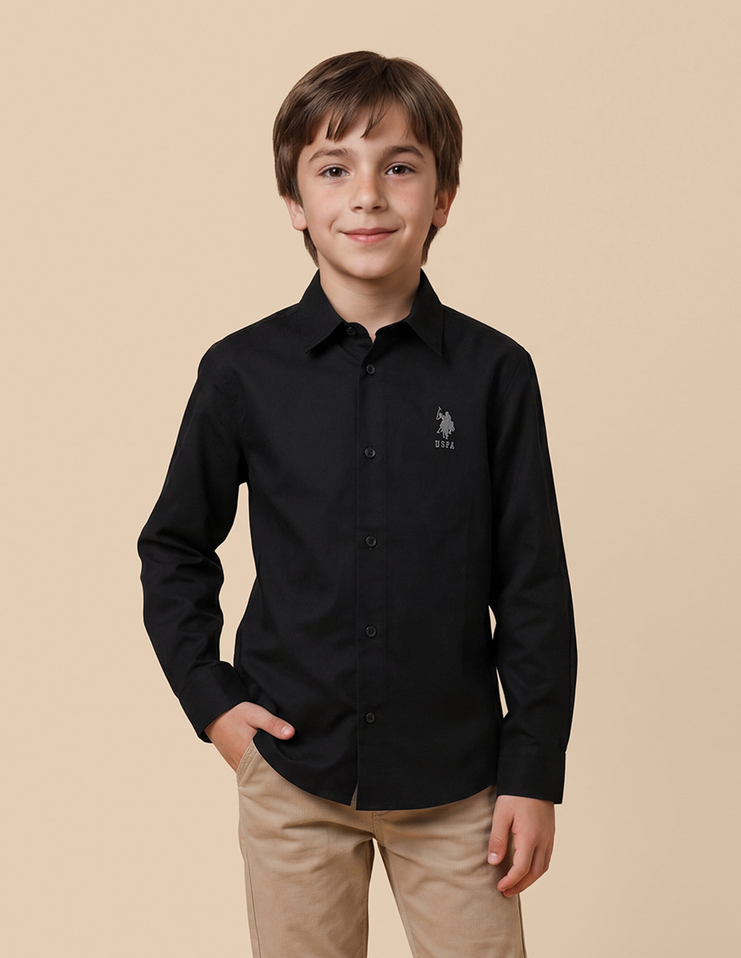 Solid Dobby Shirt Black - U.S. Polo Assn. India | Large