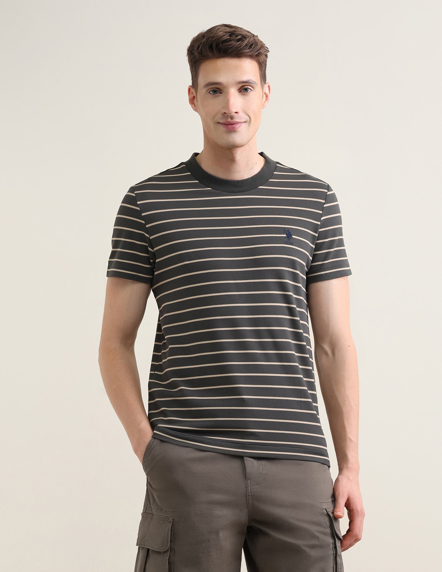 Horizontal Striped Slim Fit T-Shirt Olive - U.S. Polo Assn. India | Large