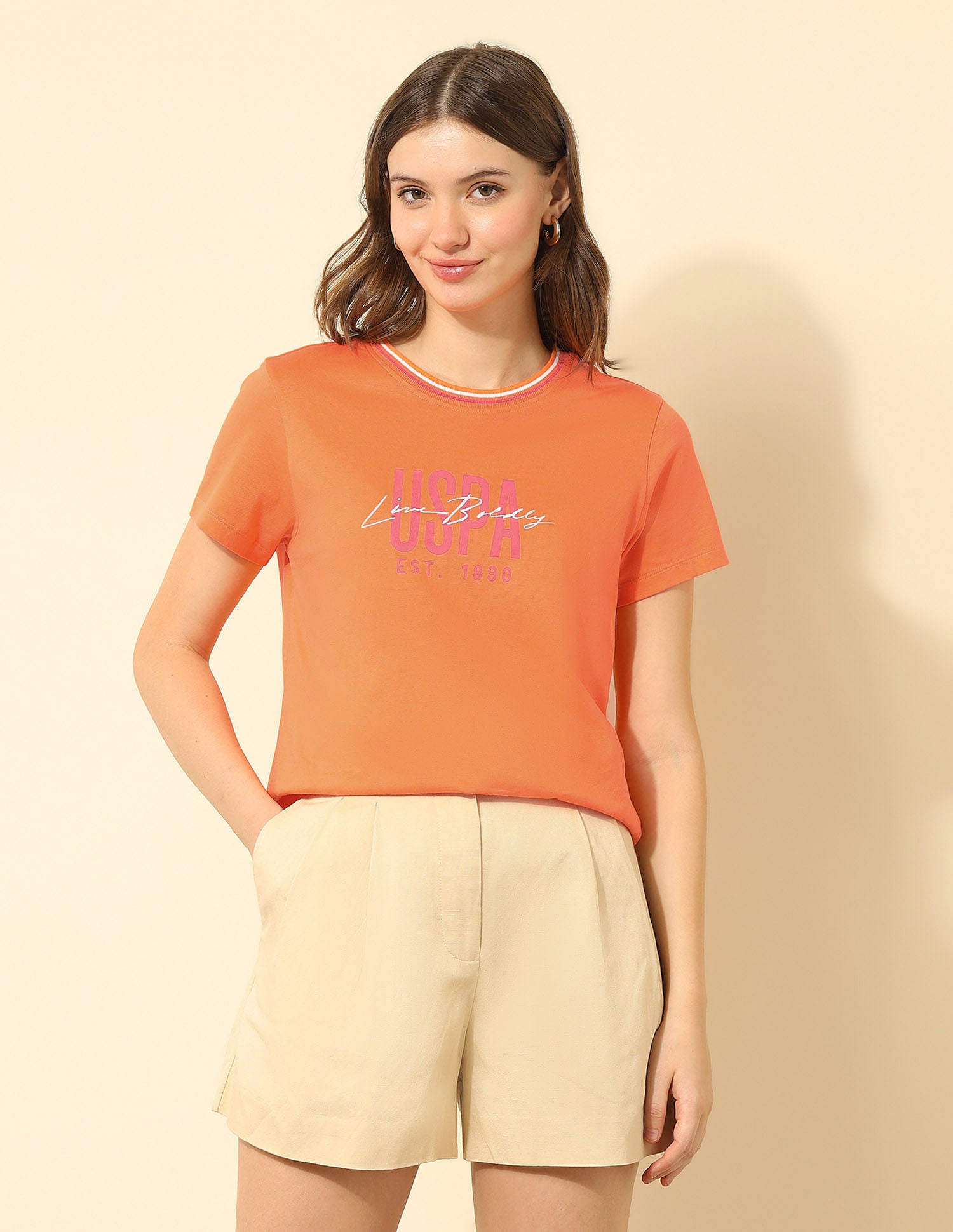 Regular Fit Brand Printed T-Shirt Light Orange - U.S. POLO ASSN. | Large