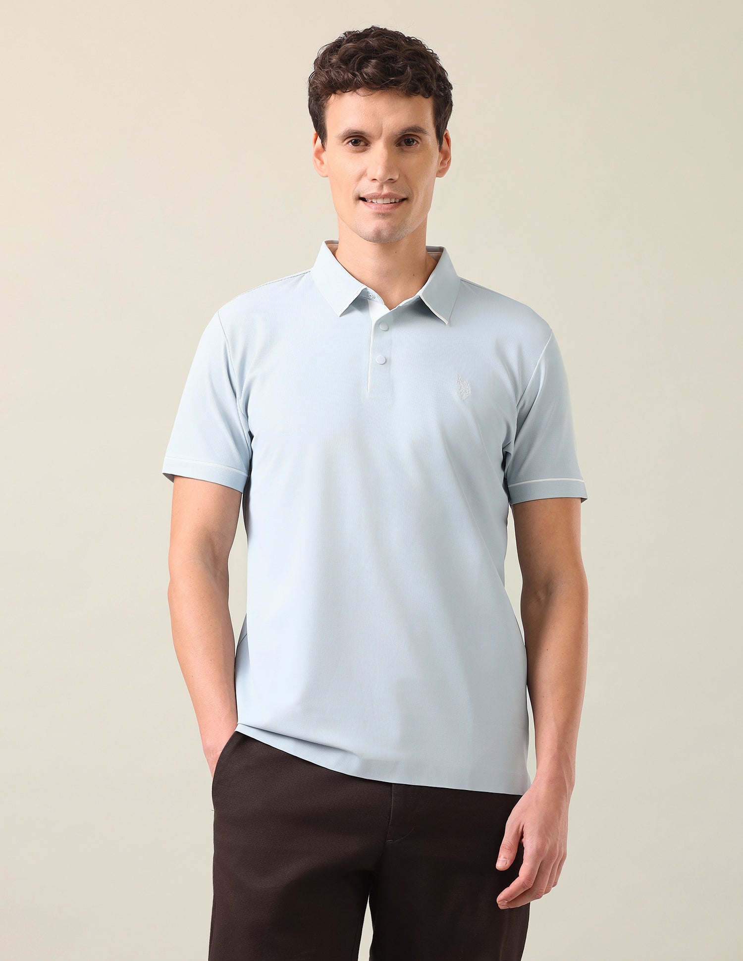 Solid Slim Fit Polo Shirt Light Blue - U.S. Polo Assn. India | Large