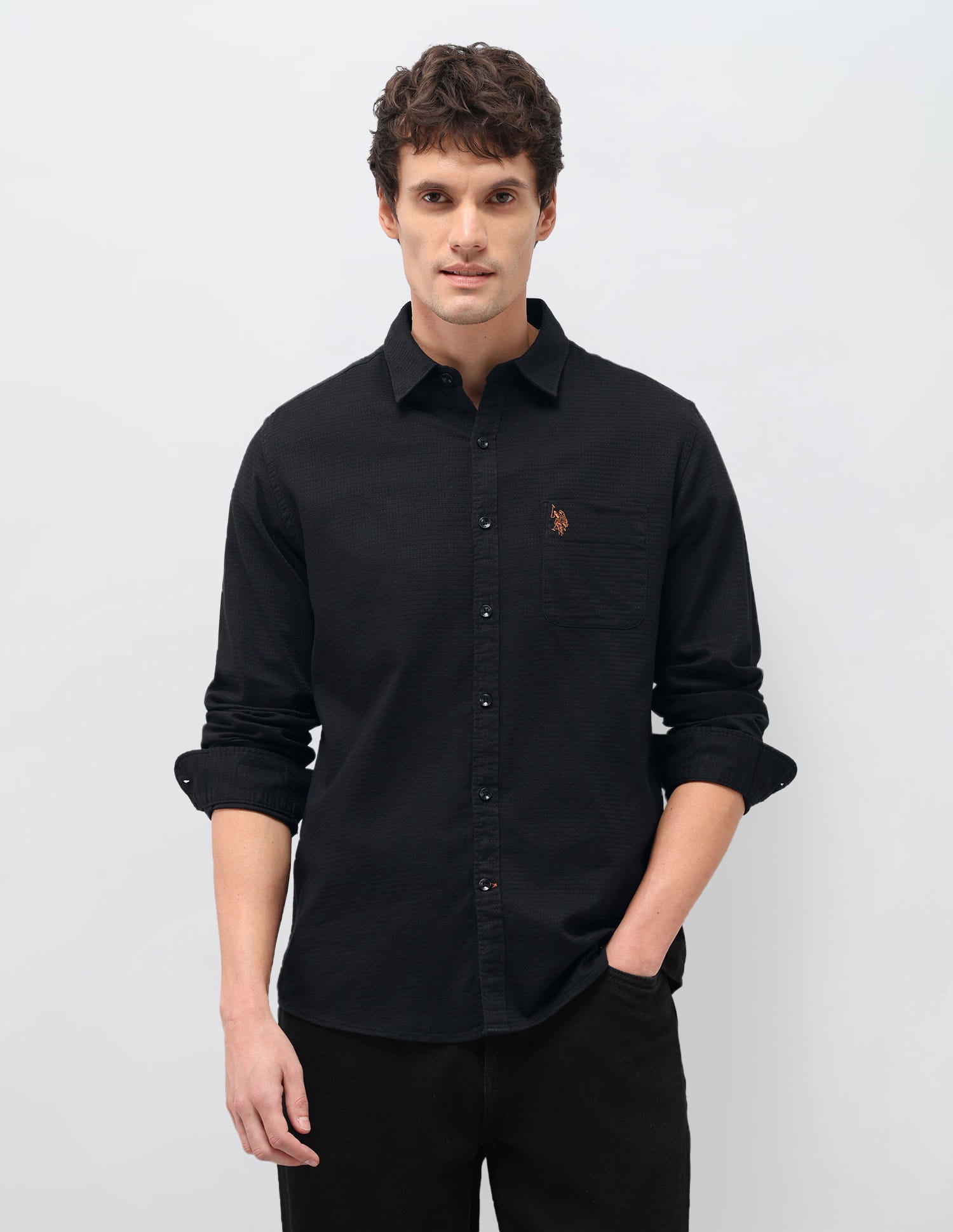 Solid Regular Fit Shirt Black - U.S. Polo Assn. India | Large