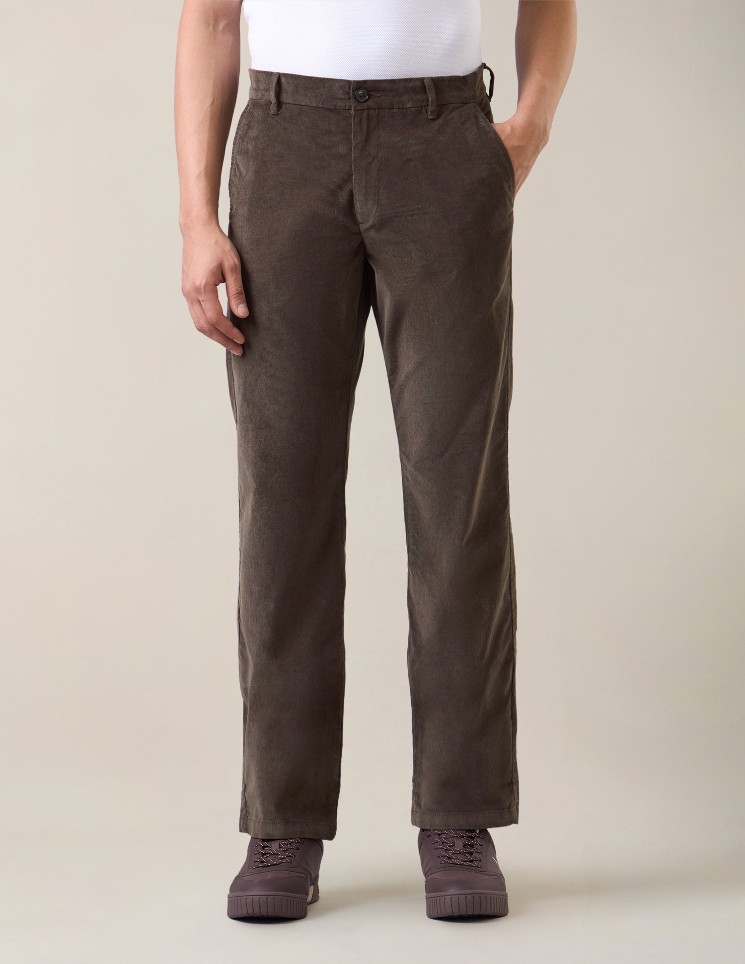 Riley Straight Fit Corduroy Trousers Dark Brown - U.S. Polo Assn. India | Large