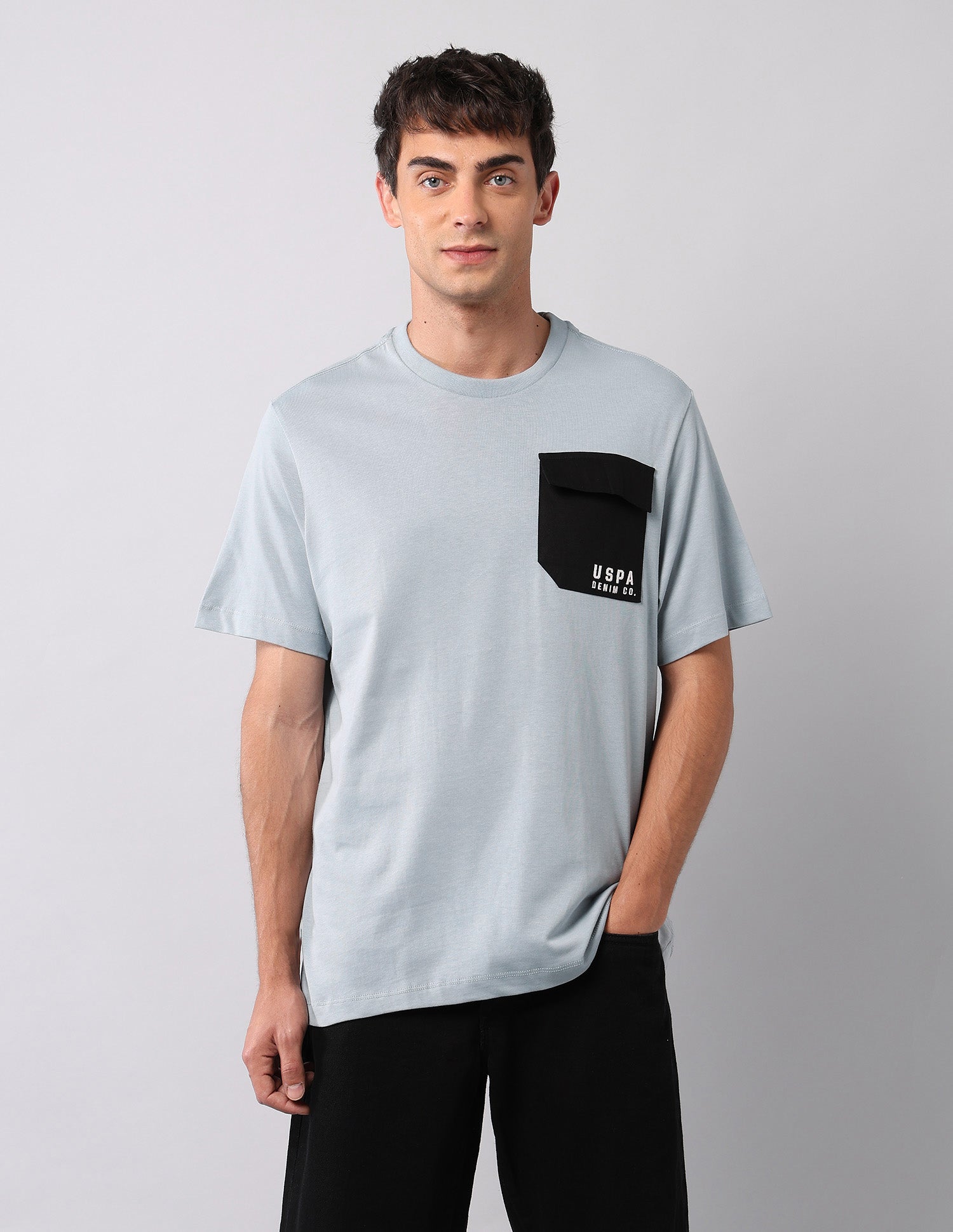 Muscle Fit Solid T-Shirt Light Grey - U.S. Polo Assn. India | Large
