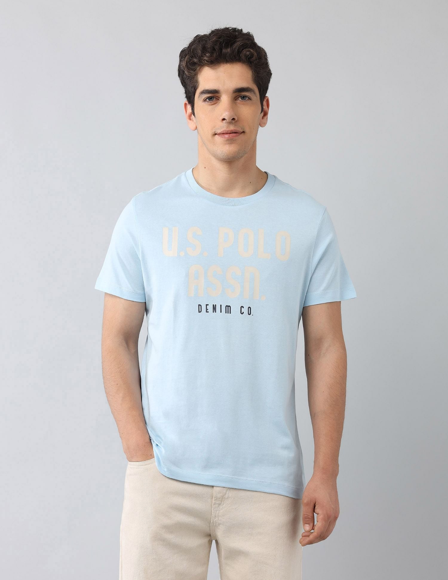 Muscle Fit Brand Printed T-Shirt Light Blue - U.S. Polo Assn. India | Large