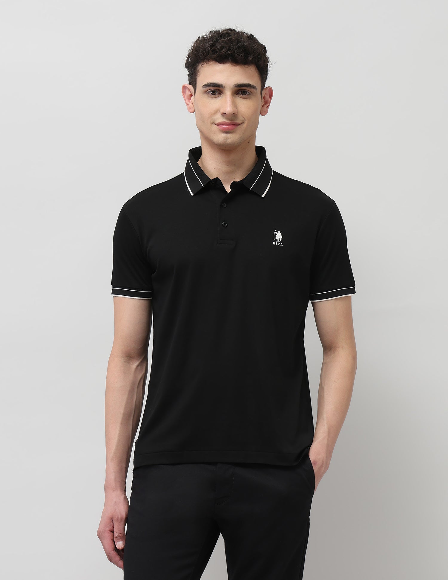 Regular Fit Pure Cotton Polo Shirt Black - U.S. POLO ASSN. | Large