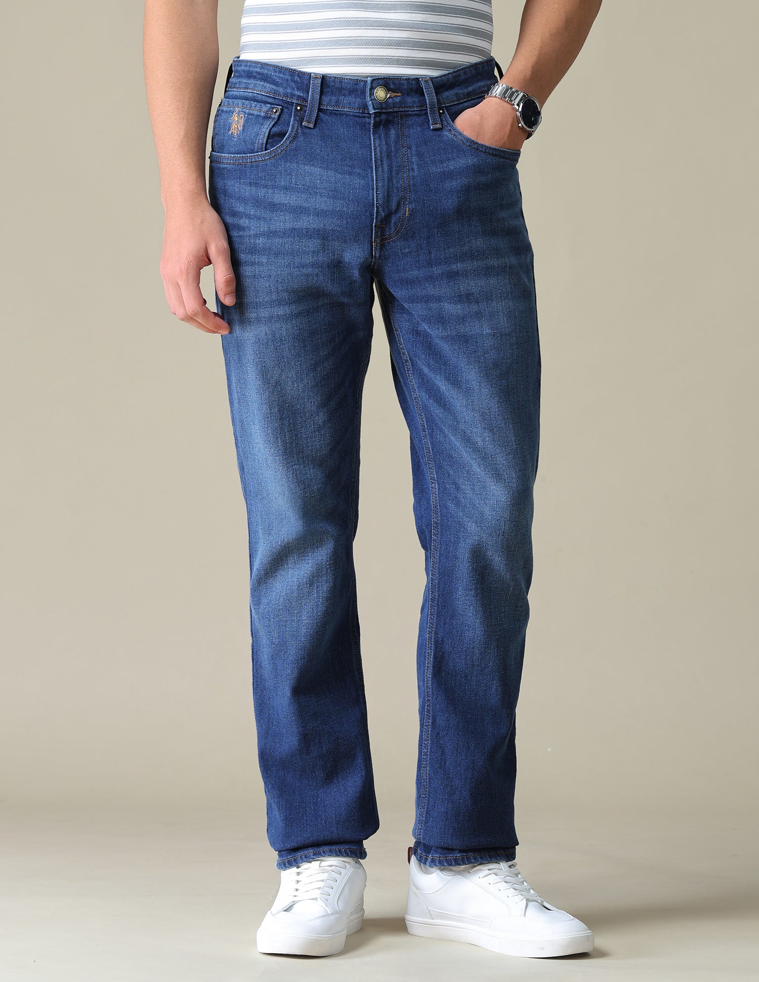 Harold Slim Straight Fit Blue Jeans Mid Blue - U.S. Polo Assn. India | Large