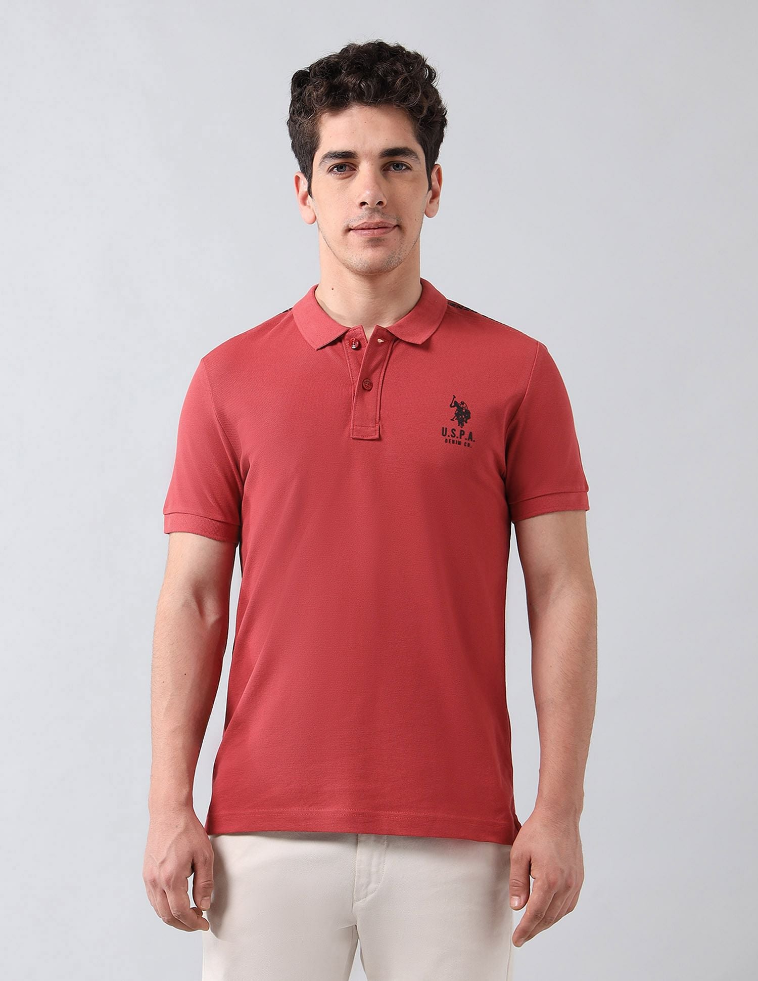 Muscle Fit Pure Cotton Polo Shirt Red - U.S. Polo Assn. India | Large