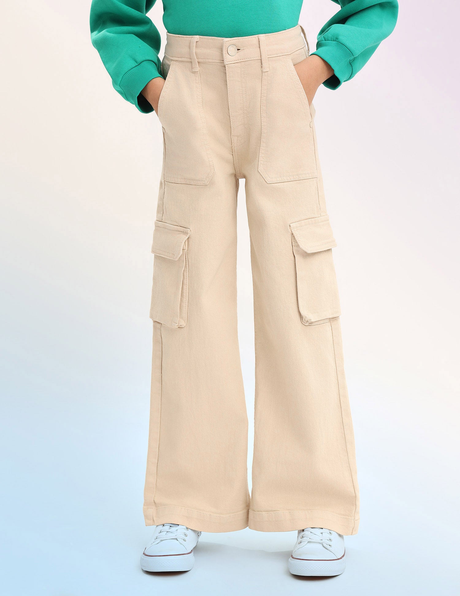 Girls Wide Leg Fit Beige Jeans Ecru - U.S. POLO ASSN. | Large