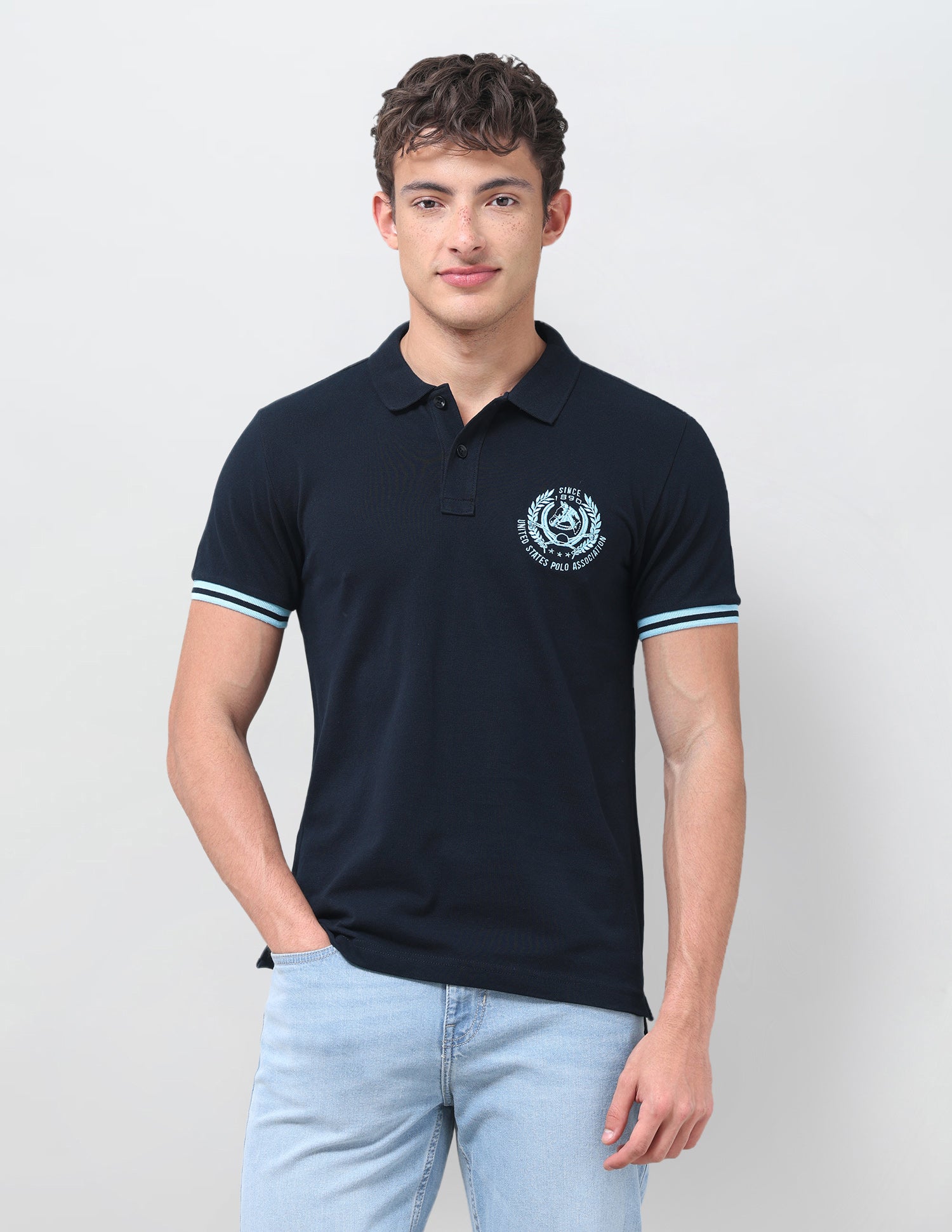 Solid Slim Fit Polo Shirt Navy - U.S. Polo Assn. India | Large