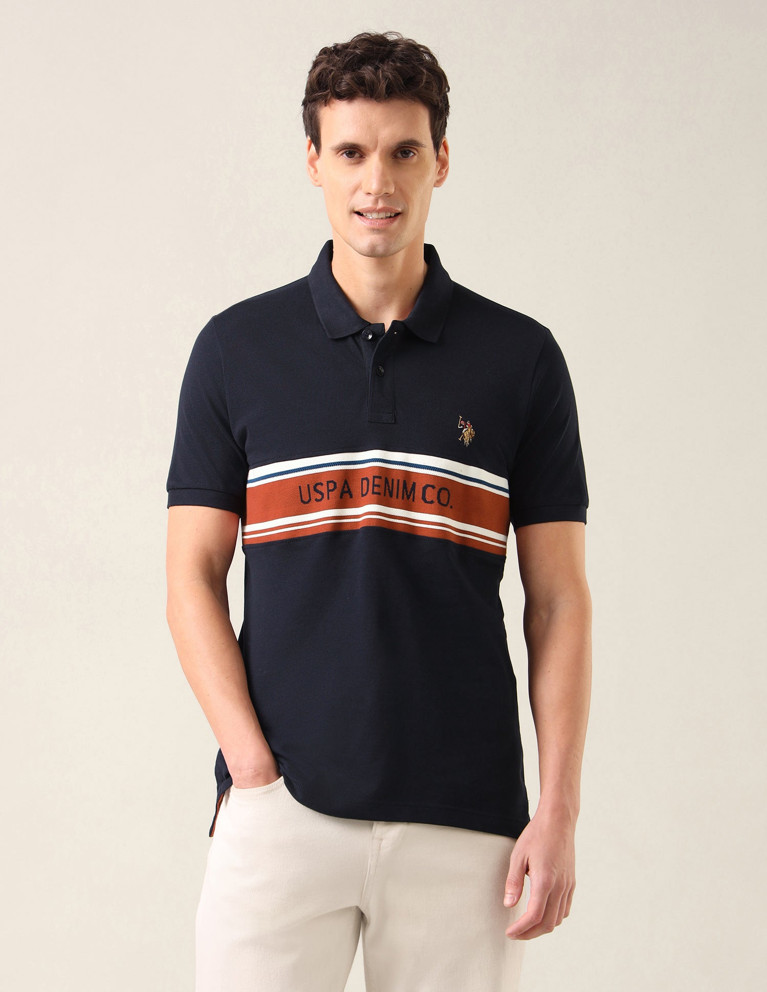Brand Printed Slim Fit Polo Shirt Navy - U.S. Polo Assn. India | Large