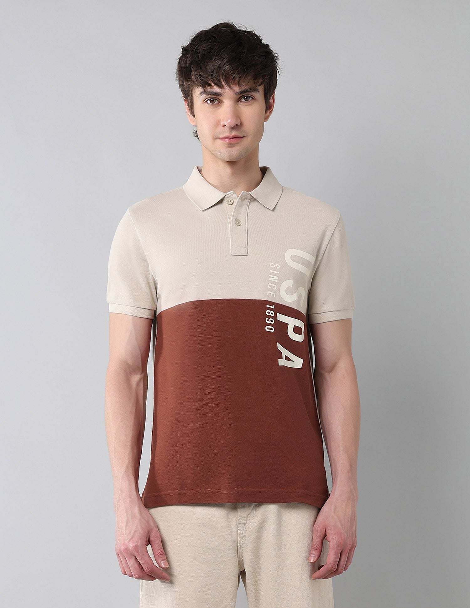 Cut & Sew Muscle Fit Polo Shirt Beige - U.S. POLO ASSN. | Large