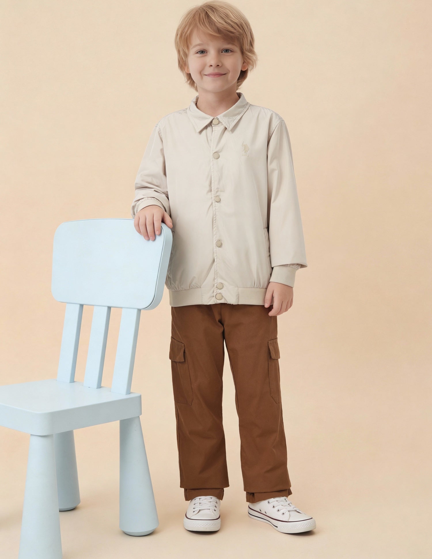 Boys Colourblocked Brand Embroidered Reversible Jacket Beige - U.S. Polo Assn. India | Large