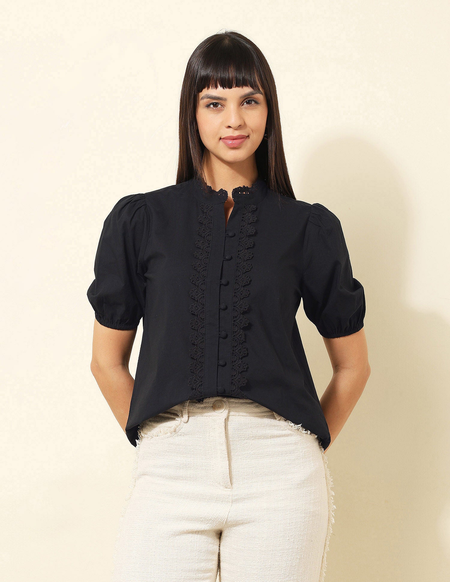 Lace Detailed Top Black - U.S. POLO ASSN. | Large