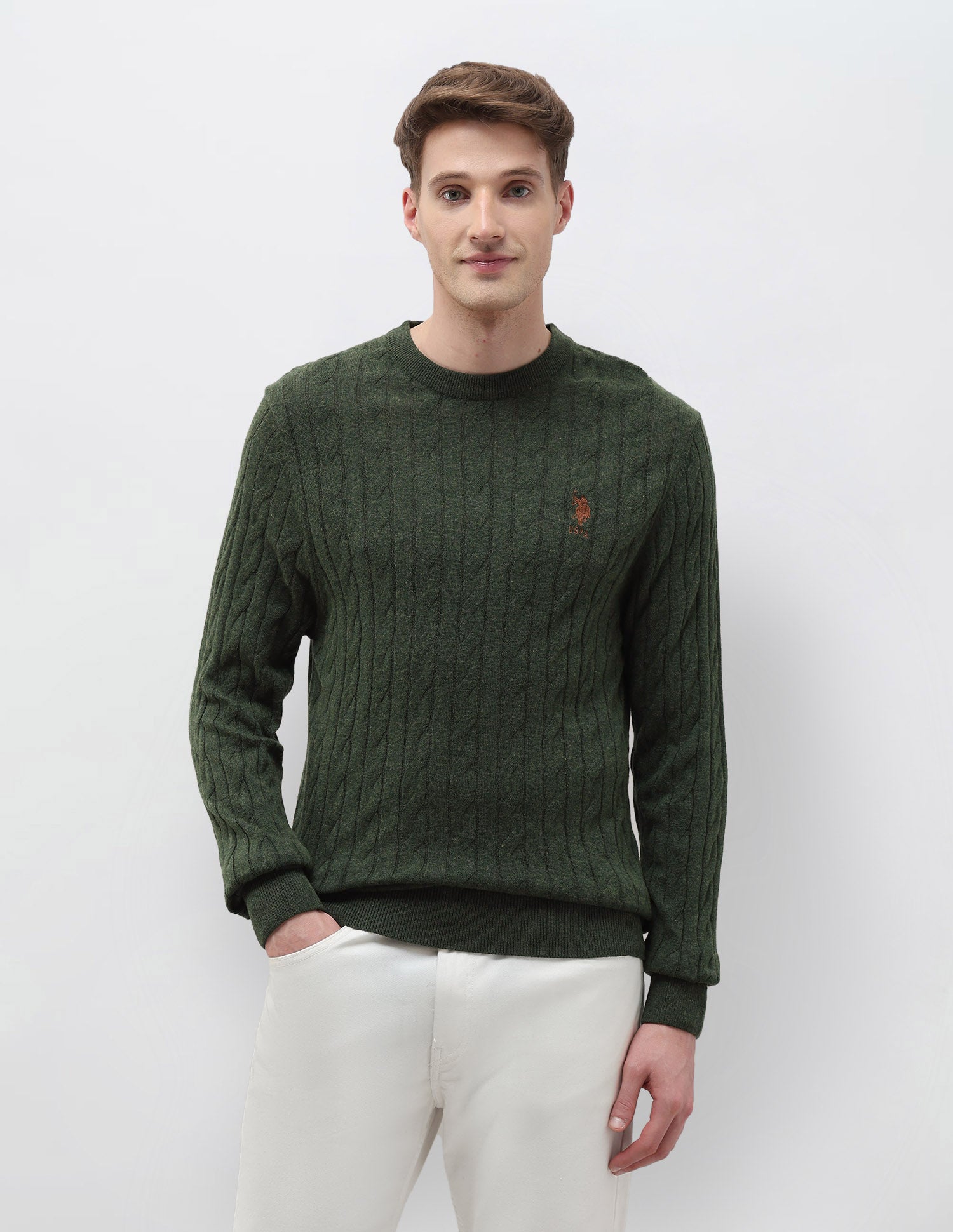 Cable Patterned Knit Regular Fit Sweater Dark Green - U.S. POLO ASSN. | Large