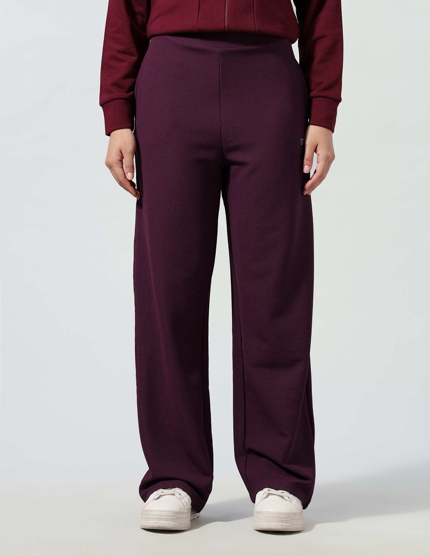 Waffle Textured Wide Leg Fit Pants Wine - U.S. Polo Assn. India | Large