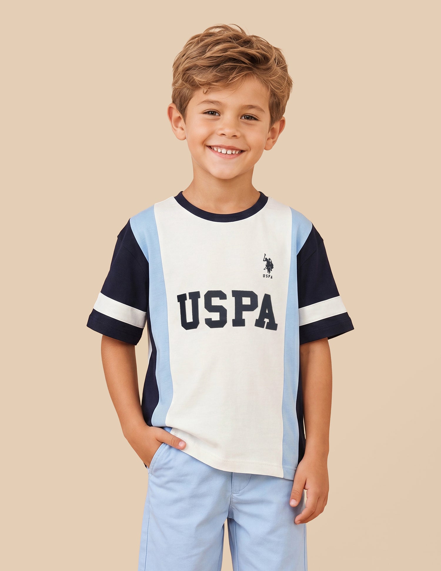 Colour Blocked With Brand Printed Oversized Fit T-Shirt Blue - U.S. Polo Assn. India | Large