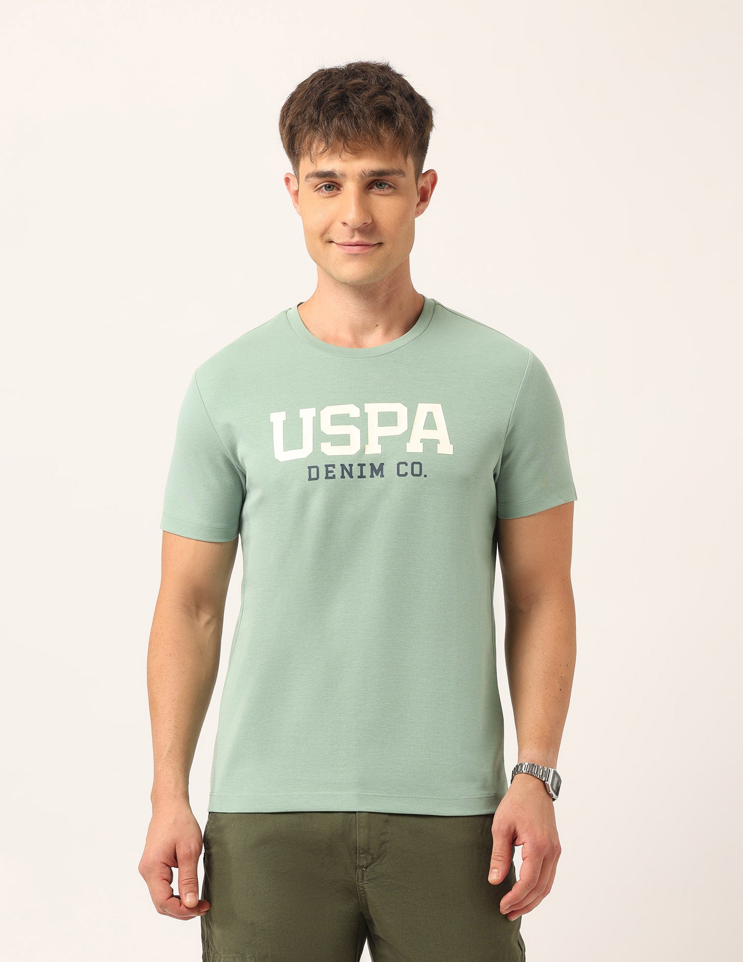 Brand Printed Muscle Fit T-Shirt Green - U.S. Polo Assn. India | Large