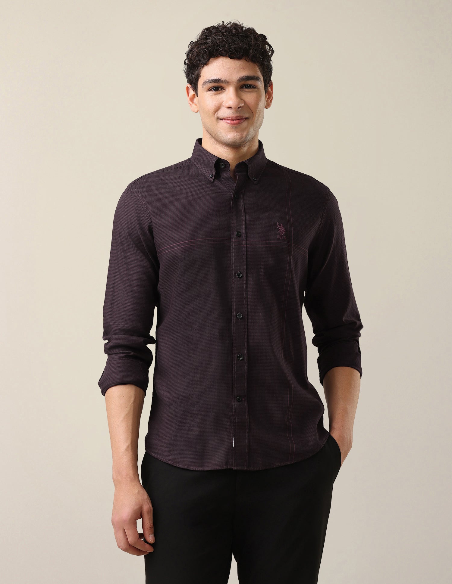 Twill Tailored Fit Button-Down Collar Shirt Wine - U.S. Polo Assn. India | Large