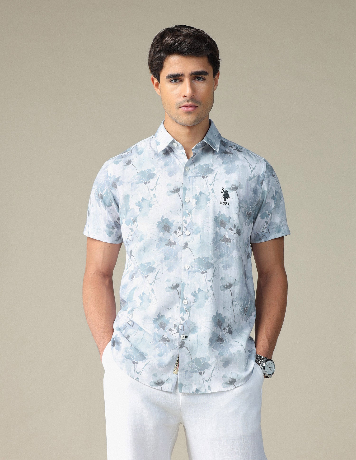Floral Printed Pure Cotton Shirt Teal - U.S. POLO ASSN. | Large