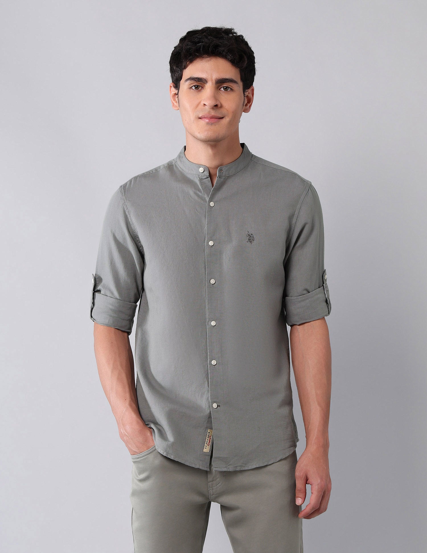 Solid Regular Fit Poplin Shirt Dark Grey - U.S. Polo Assn. India | Large