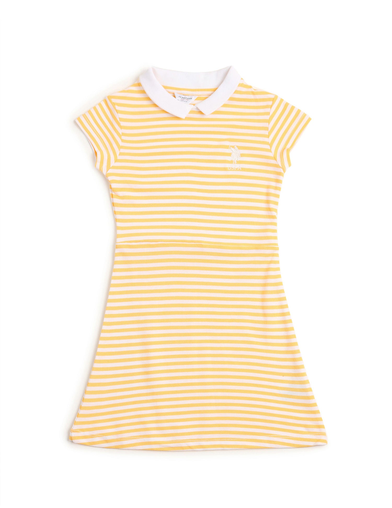 Girls Horizontal Stripes A-Line Dress Orange - U.S. Polo Assn. India | Large