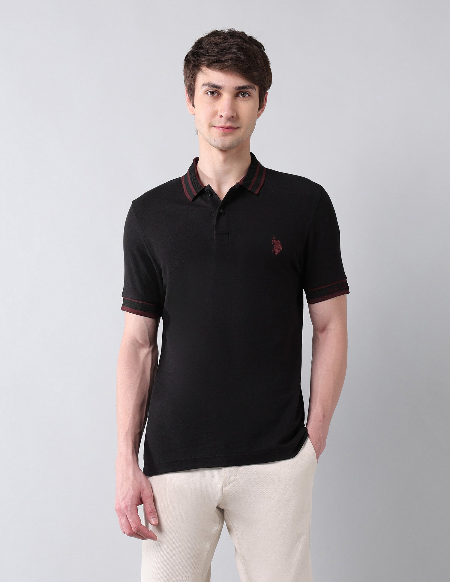Solid Pure Cotton Black Label Polo Shirt Black - U.S. Polo Assn. India | Large