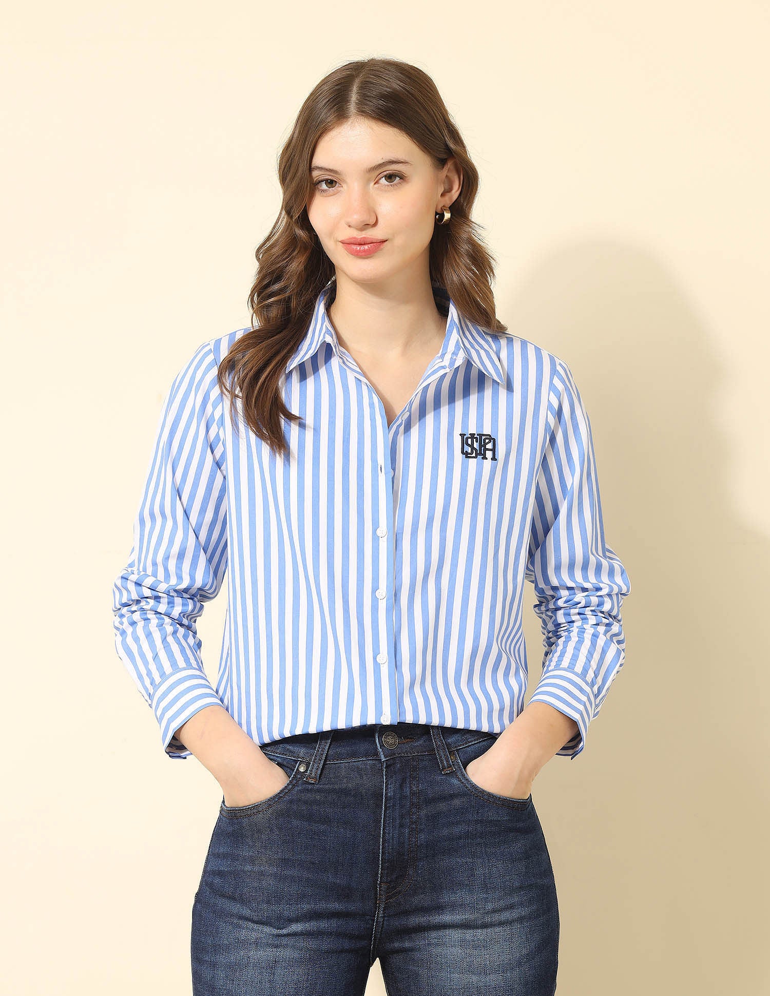 Regular Fit Vertical Striped Shirt Light Blue - U.S. POLO ASSN. | Large