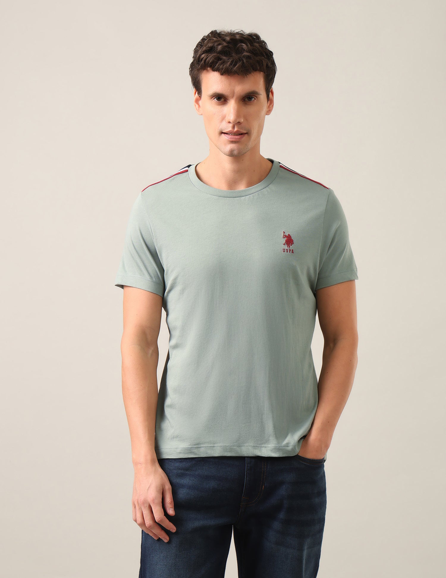 Solid Regular Fit T-Shirt Light Green - U.S. Polo Assn. India | Large