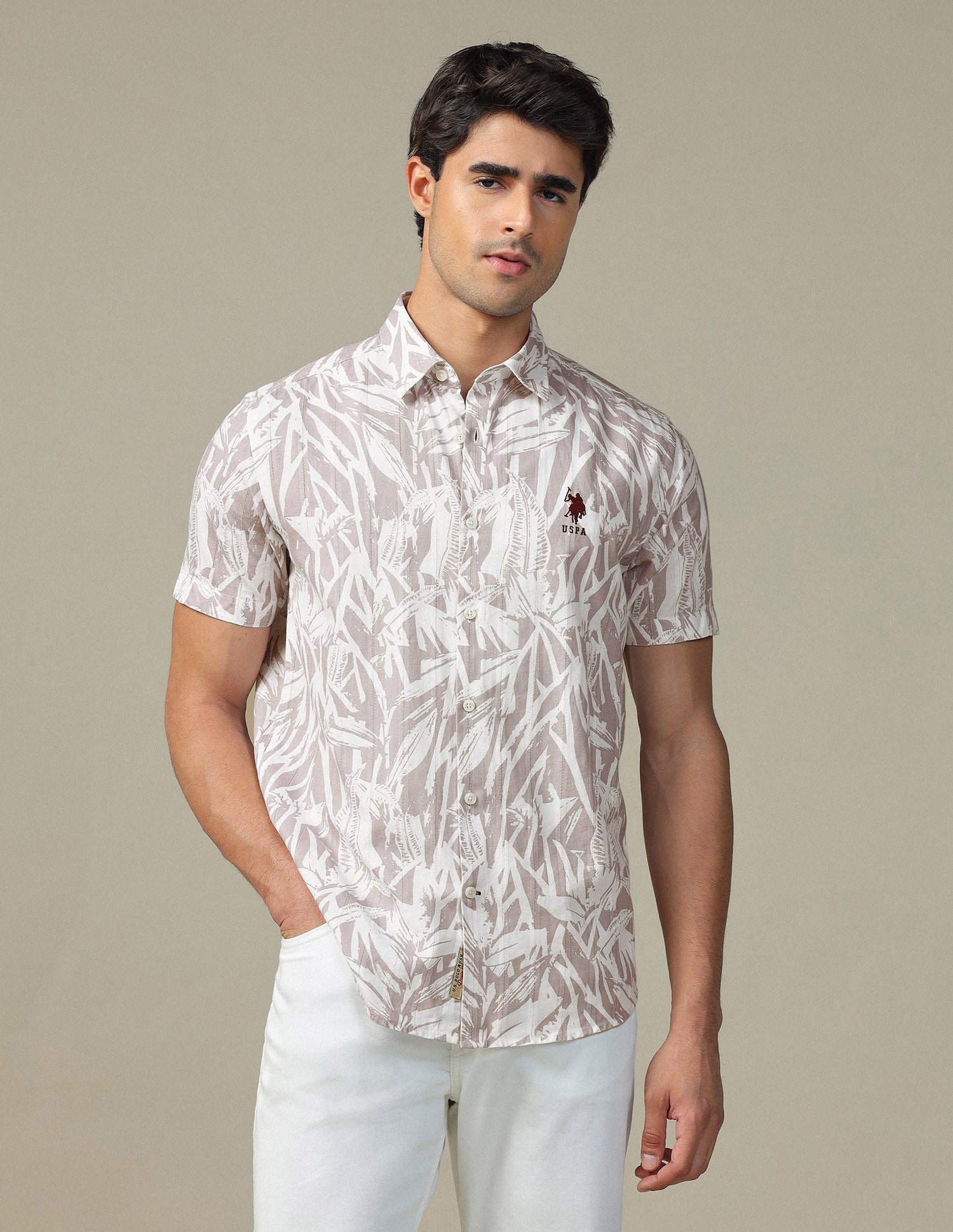 Tropical Printed Dobby Shirt Pink - U.S. POLO ASSN. | Large