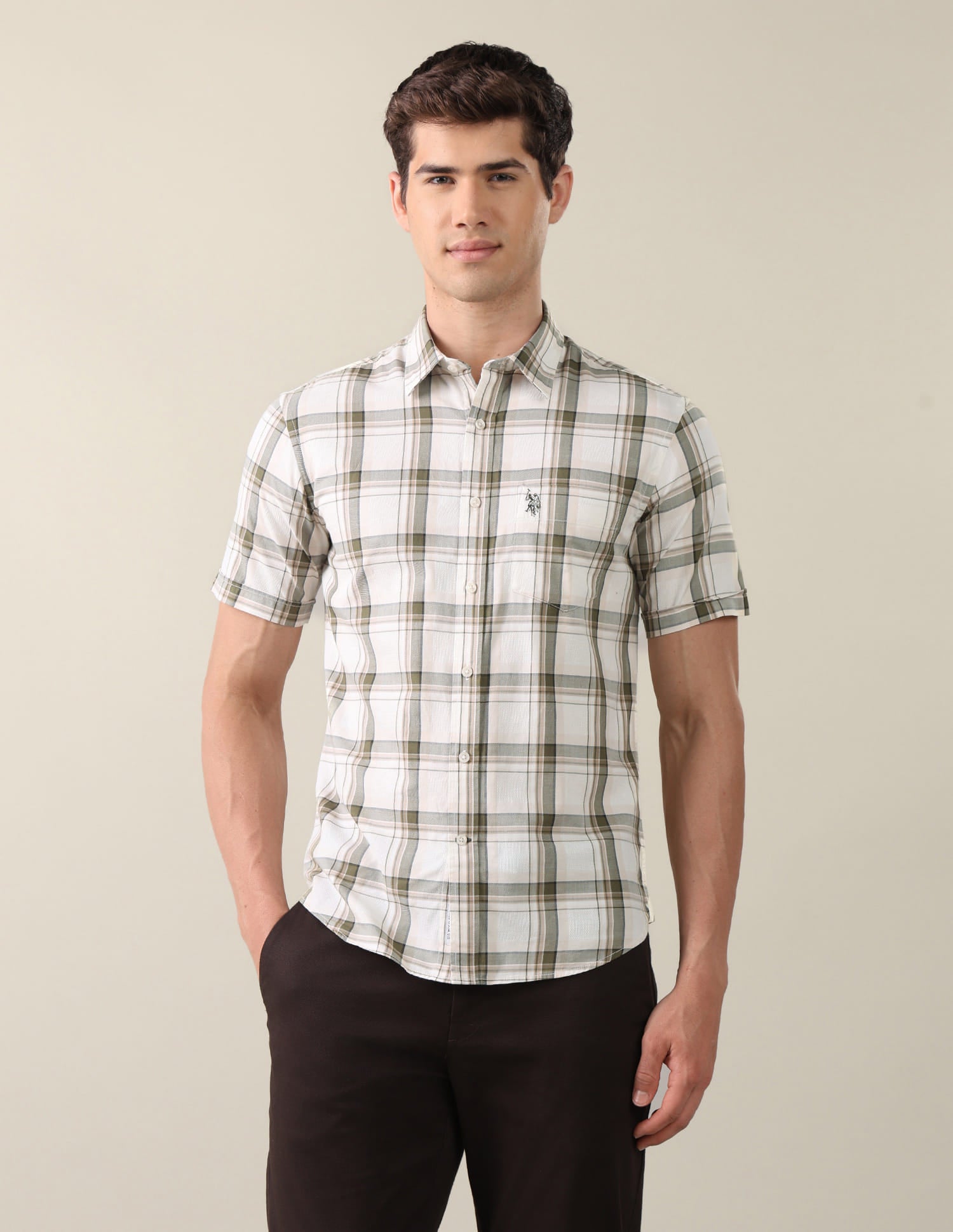 Twill Grid Tattersall Checked Shirt Green - U.S. Polo Assn. India | Large
