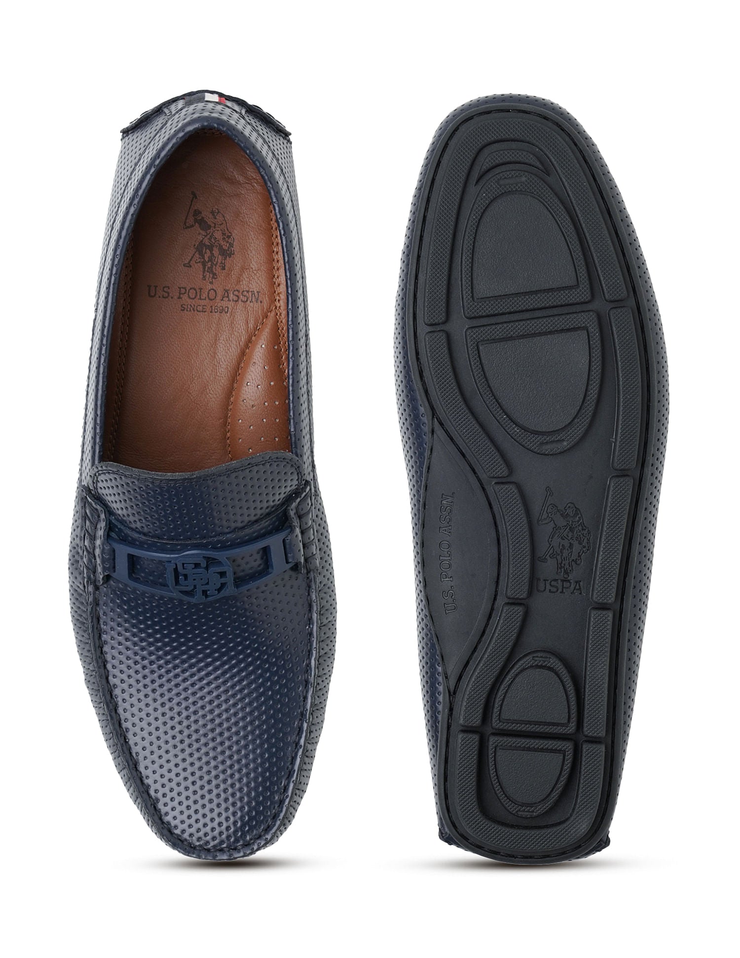Men Perforated Leather Merren Loafers Navy - U.S. Polo Assn. India | Large