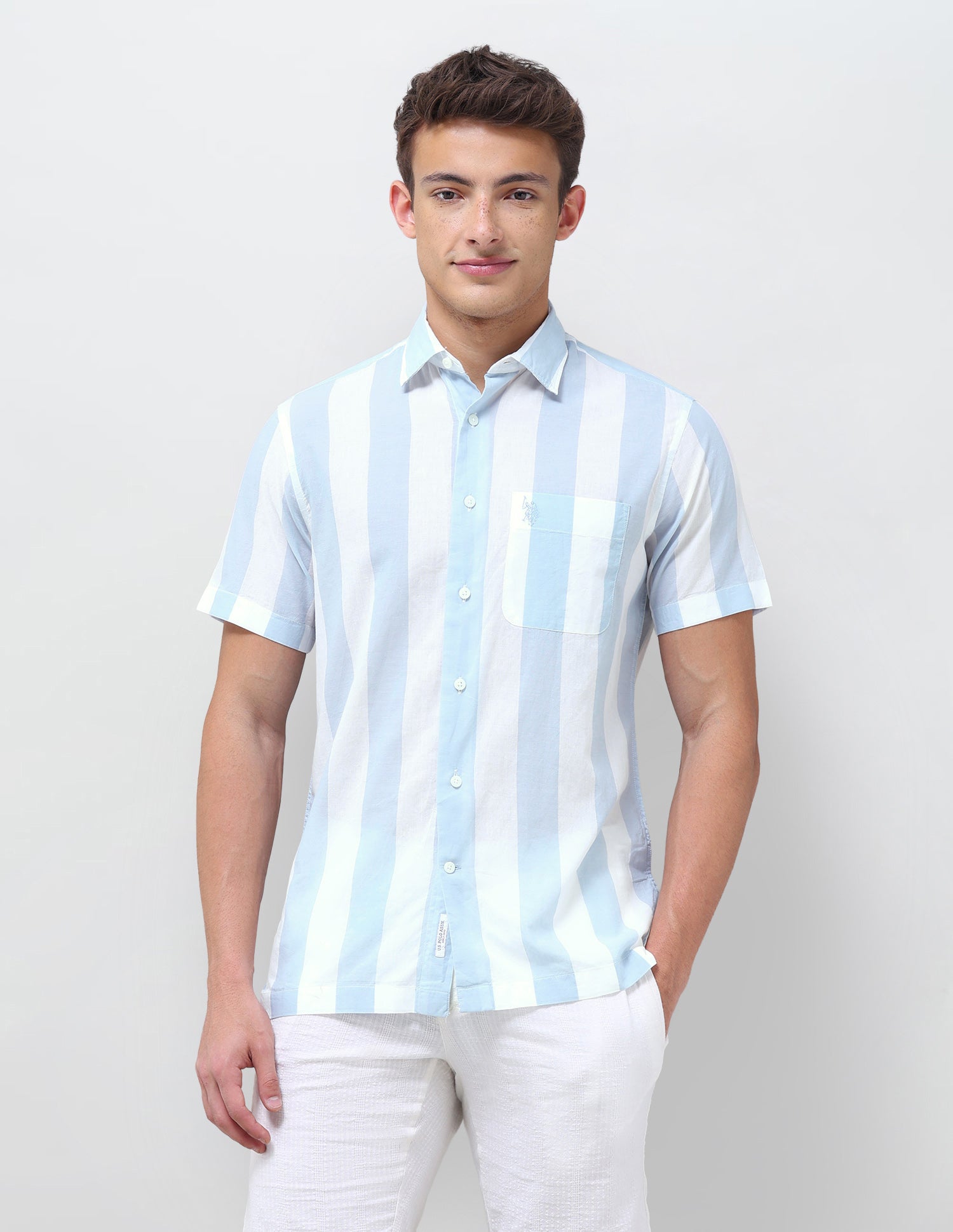 Vertical Striped Regular Fit Shirt Teal - U.S. Polo Assn. India | Large
