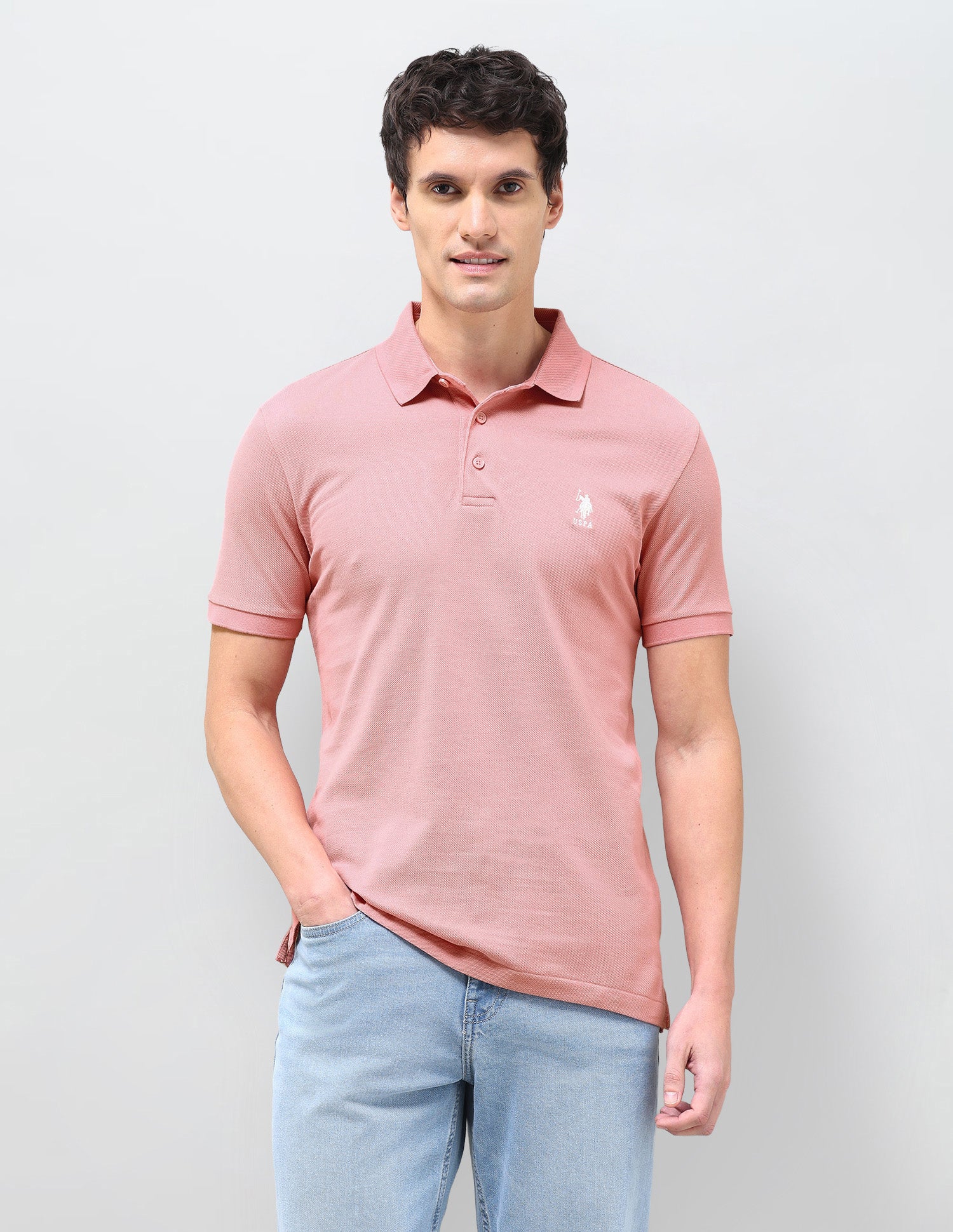 Solid Slim Fit Polo Shirt Dark Pink - U.S. Polo Assn. India | Large