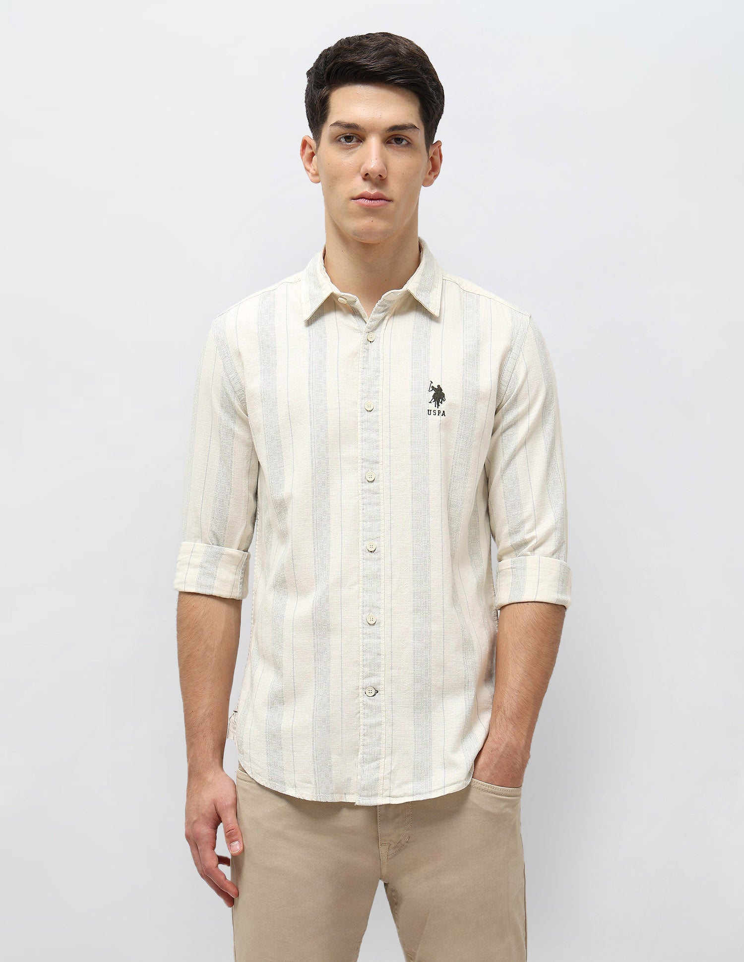 Vertical Striped Self Design Dobby Shirt Off-White - U.S. POLO ASSN. | Large