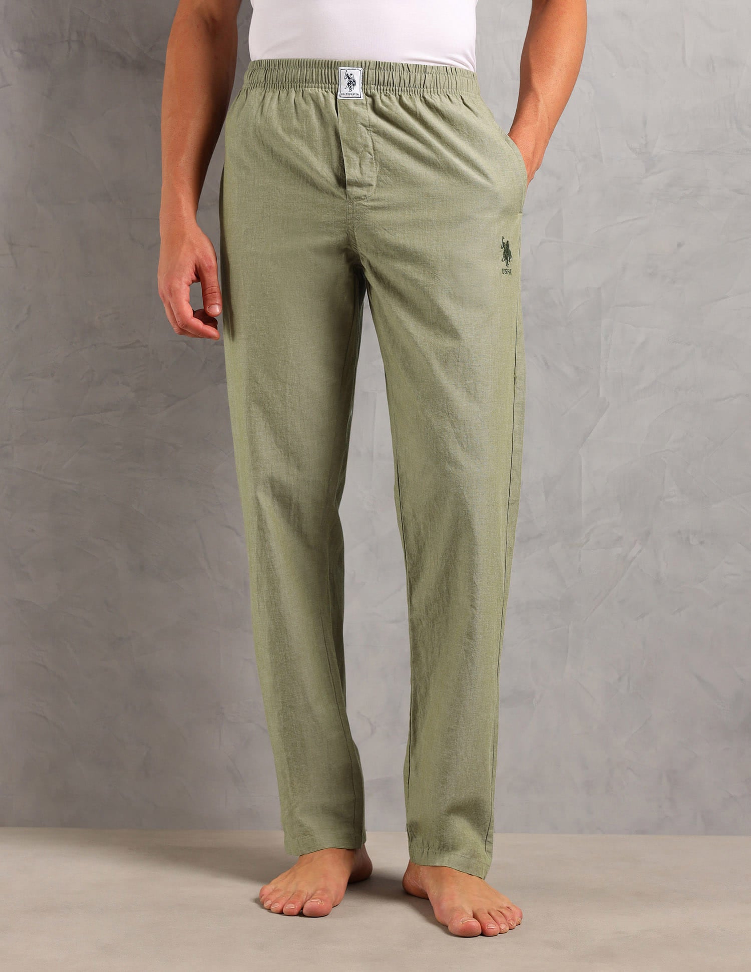 Heathered Pure Cotton I658 Lounge Pants - Pack Of 1 Green Chambray - U.S. Polo Assn. India | Large
