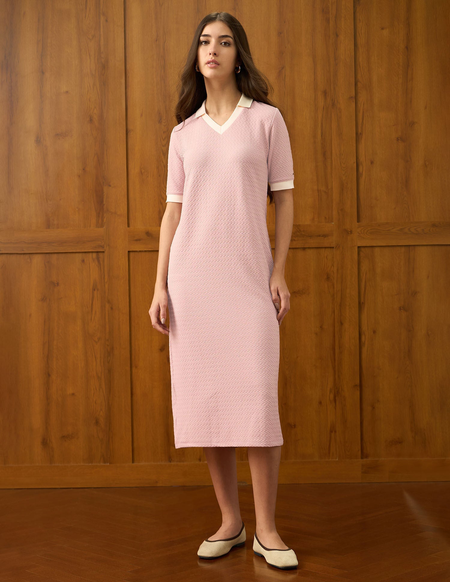 Textured Midi Shift Dress Pink - U.S. POLO ASSN. | Large