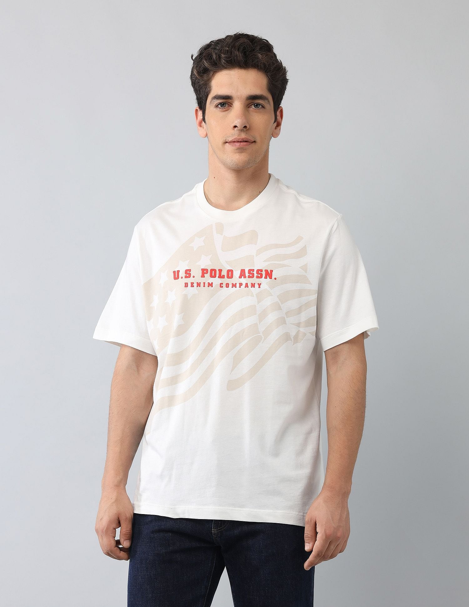 Muscle Fit Heritage Graphic Printed T-Shirt Ivory - U.S. Polo Assn. India | Large