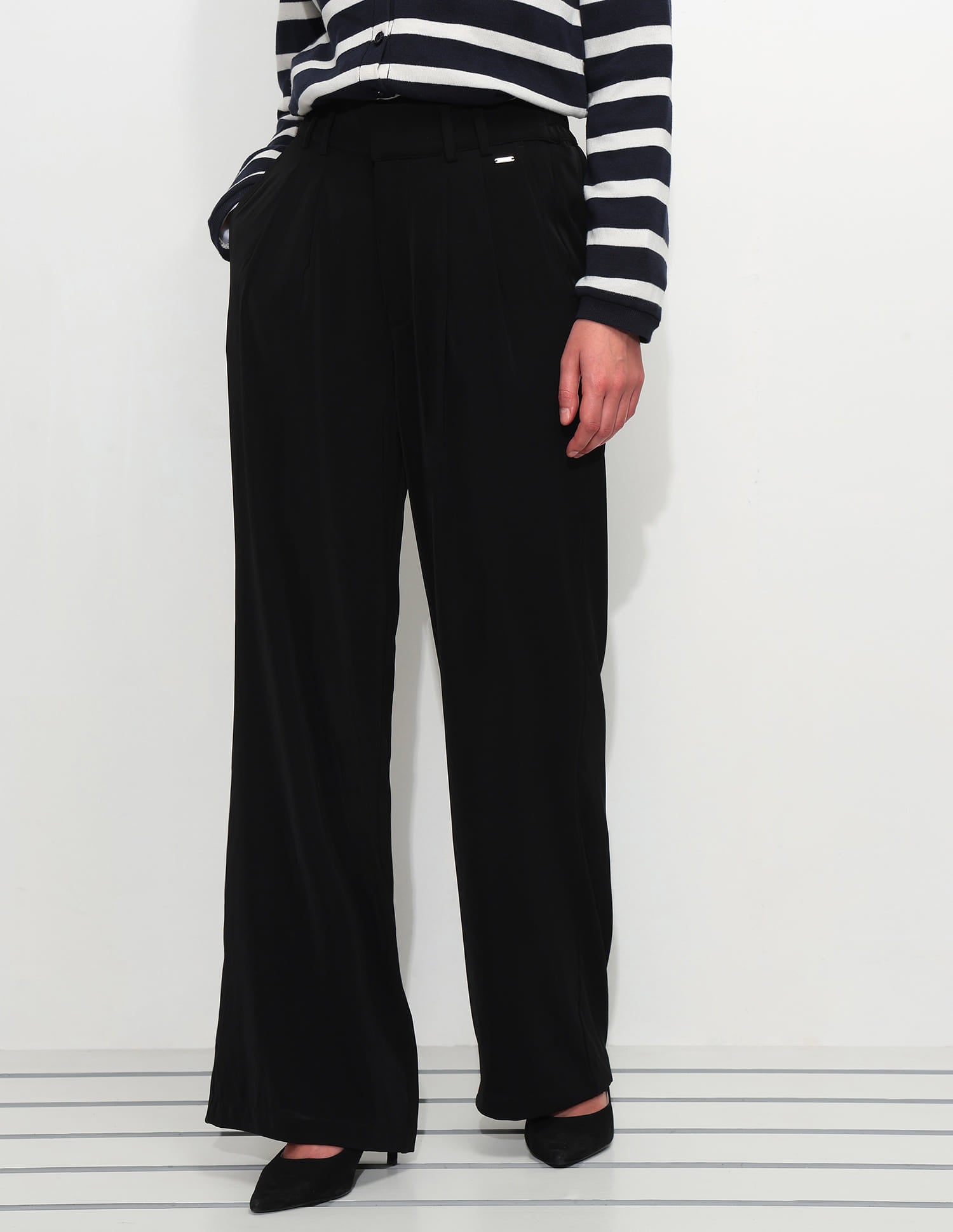 High Rise Wide Leg Trousers Black - U.S. Polo Assn. India | Large