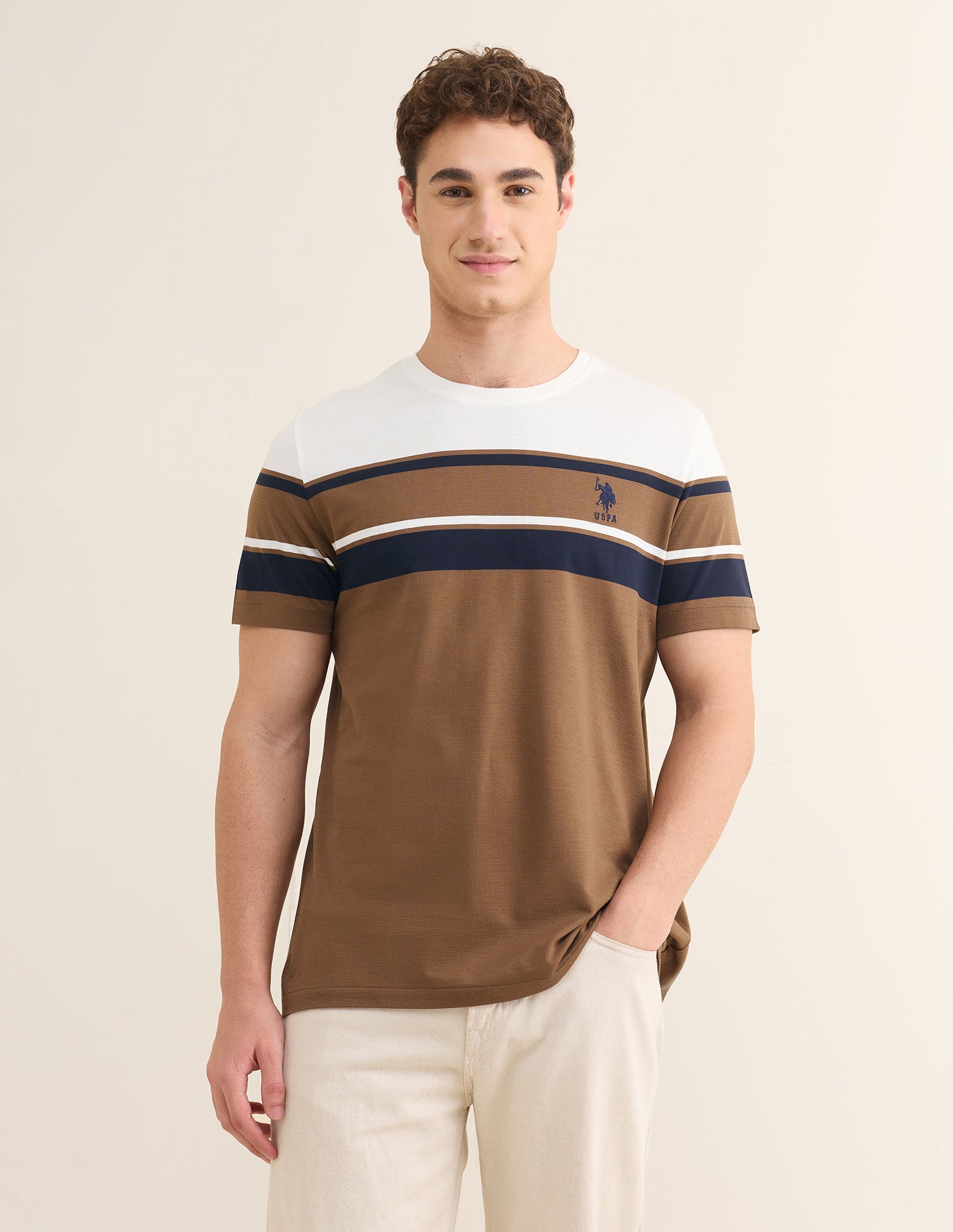Horizontal Striped Slim Fit T-Shirt Brown - U.S. Polo Assn. India | Large